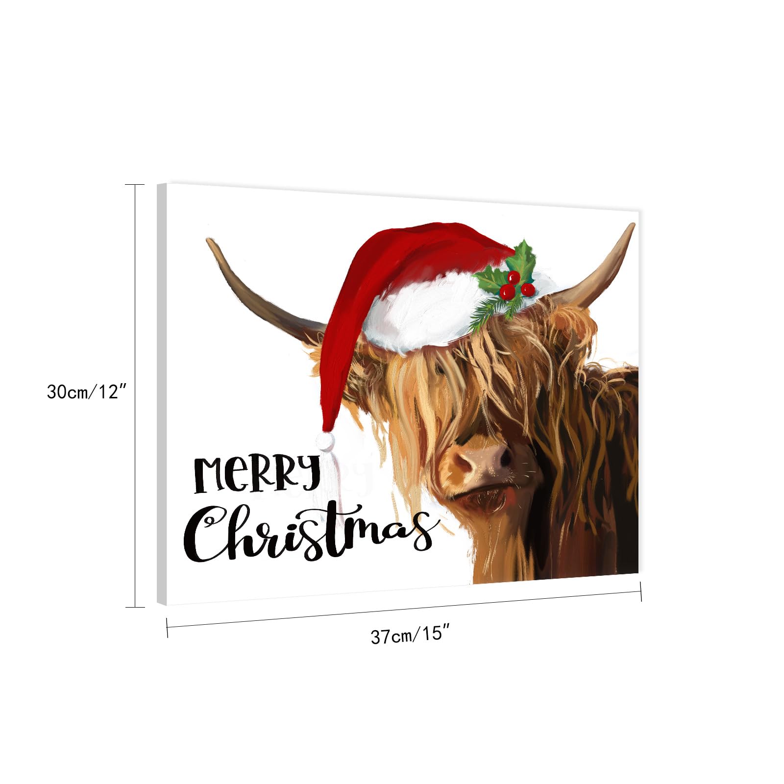 HLJ ART Highland Cow Christmas Wall Art - Canvas Print 12"x15", Farmhouse Decor for Living Room, Kitchen, Holiday Wall Hanging