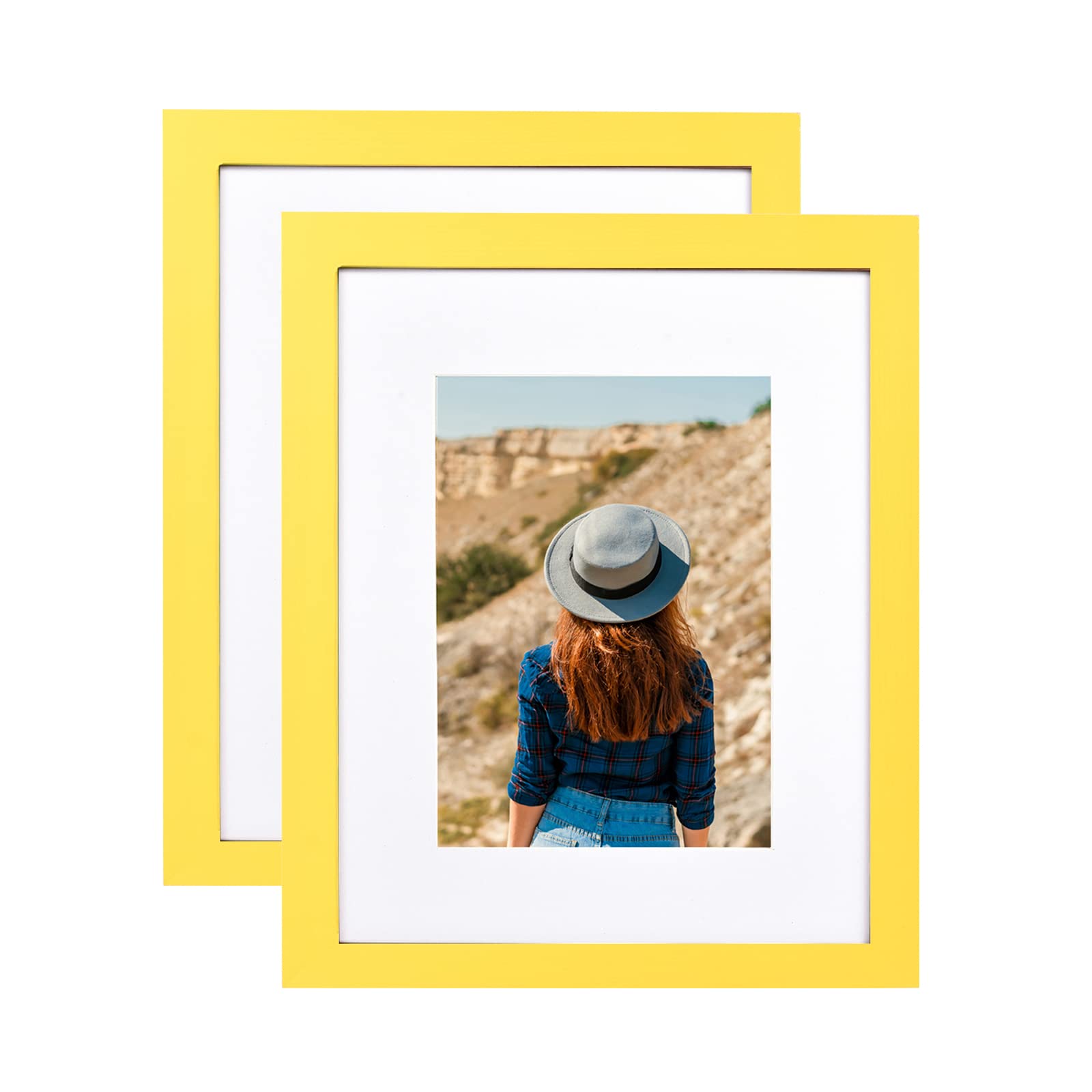 wyooxoo 8x10 Picture Frame Set of 2 Yellow Made of Solid Wood Photo Frames Display Pictures 5x7 with Mat or 8x10 Without Mat Col