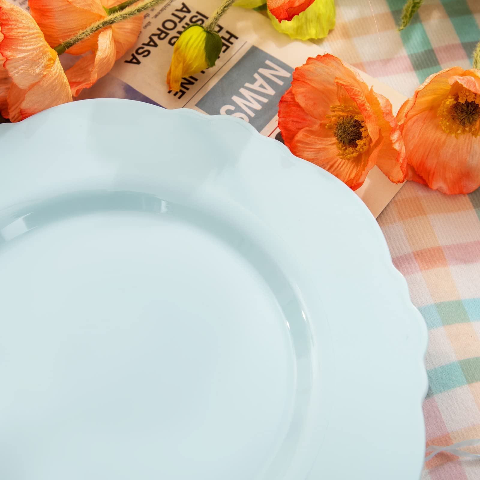 WDF 60pcs Mint Green Plastic Plates - Baroque Green Plates Disposable Including 30 Green Dinner Plates 10.25inch  30 Dessert Plates 7.5inch for Upscale Wedding &Parties