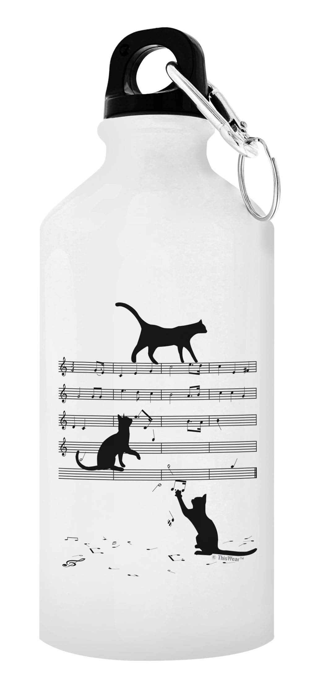 Music Cat Themed Gifts Music Note Cat Water Bottle Aluminum Water Bottle With Cap & Sport Top White