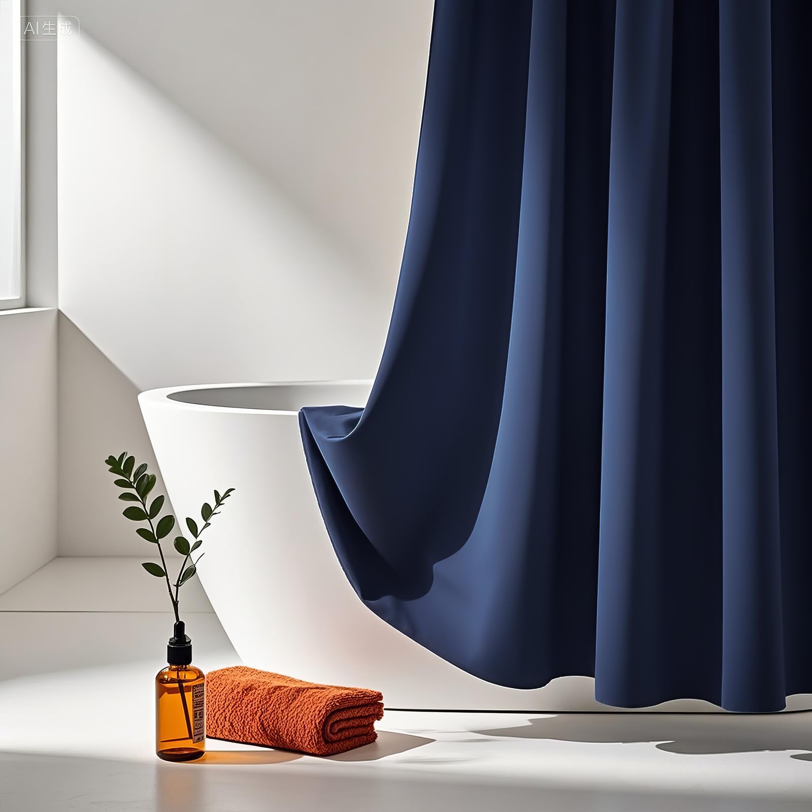 AooHome 72 Width x 96 Height inch Fabric Shower Liner  Extra Long Solid Color Shower Curtain with Hooks  Weighted Hem  Waterproof  Navy Blue