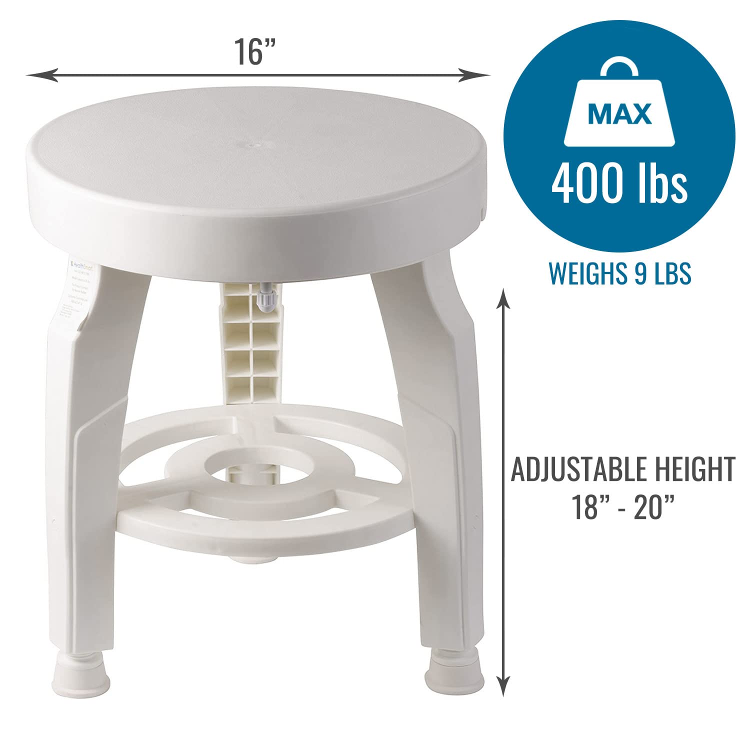 HealthSmart Swivel Shower Stool Seat with Storage Shelf  Rotating Shower Chair for Bathtub  Tool-Free Assembly  White
