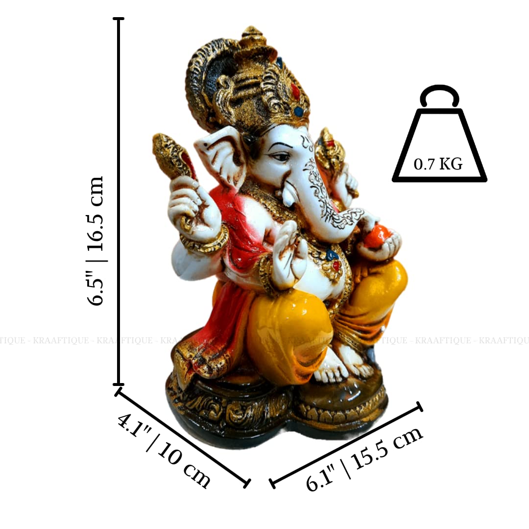 Kraaftique Marble Lord Ganesha Idol With Golden Mukut Ganesh Ji Murti Ganesh Showpiece For Home Decor,Study Table,Office Ganesha