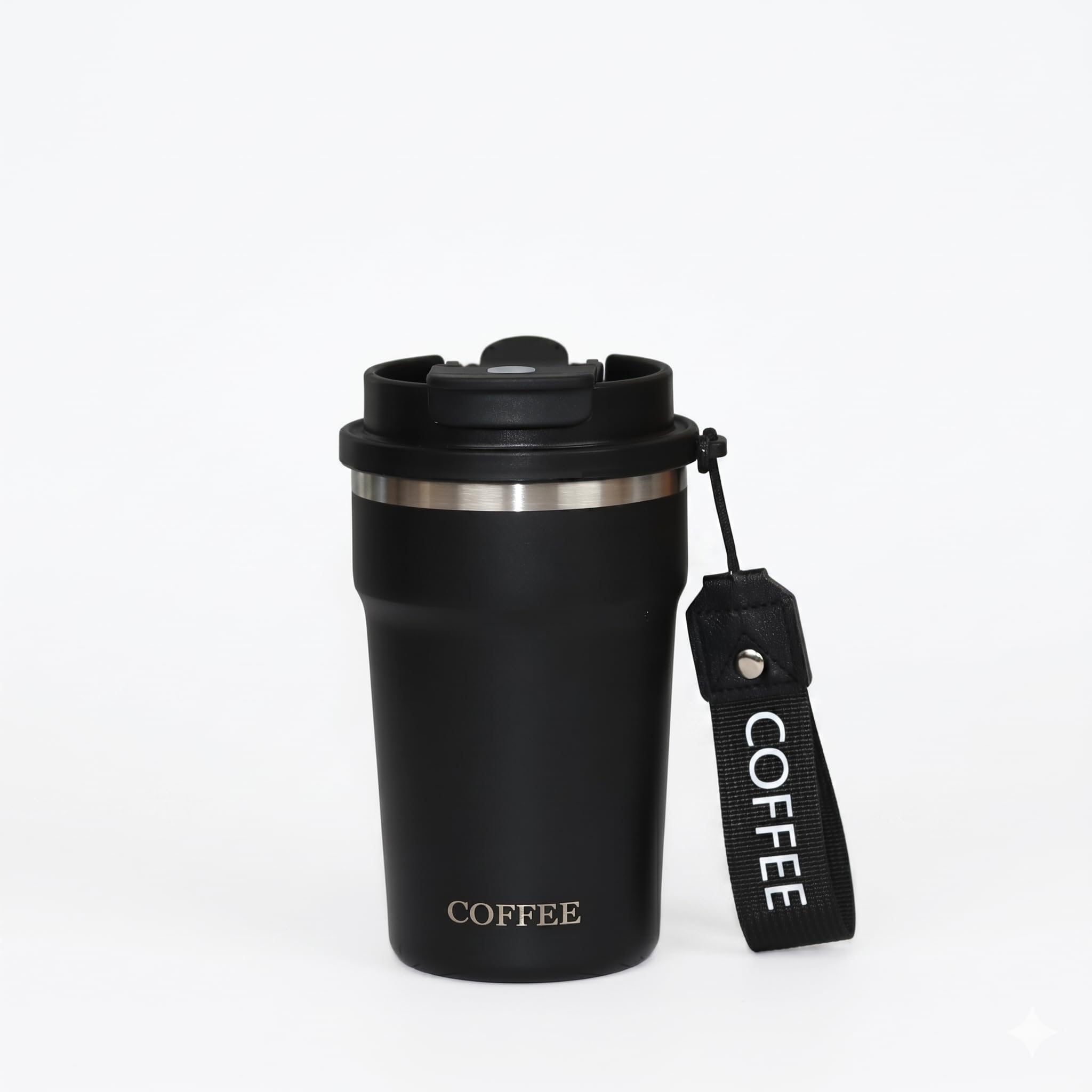Statoak Vacuum Insulated Coffee Tumbler 380Ml With Wrist Carry Strap | 2In1 Flip Straw Lid | Double Wall Stainless Steel Trave