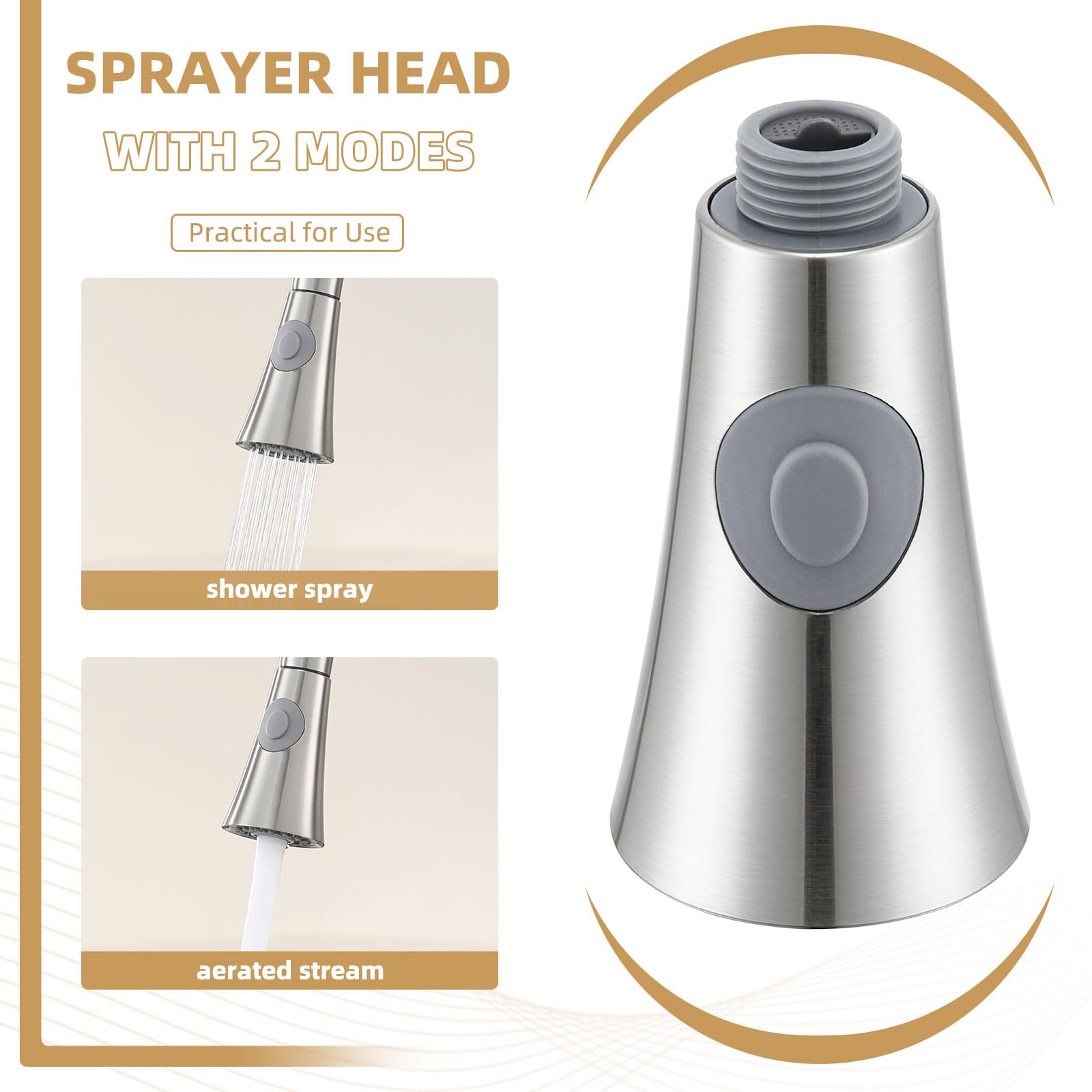 Pull Down Faucet Spray Head  Angle Simple Kitchen Sink Faucet Sprayer Head Nozzle Pull Out Hose Sprayer Replacement Part Faucet Head Kitchen Tap Sprayer Spout  Brushed Nickel