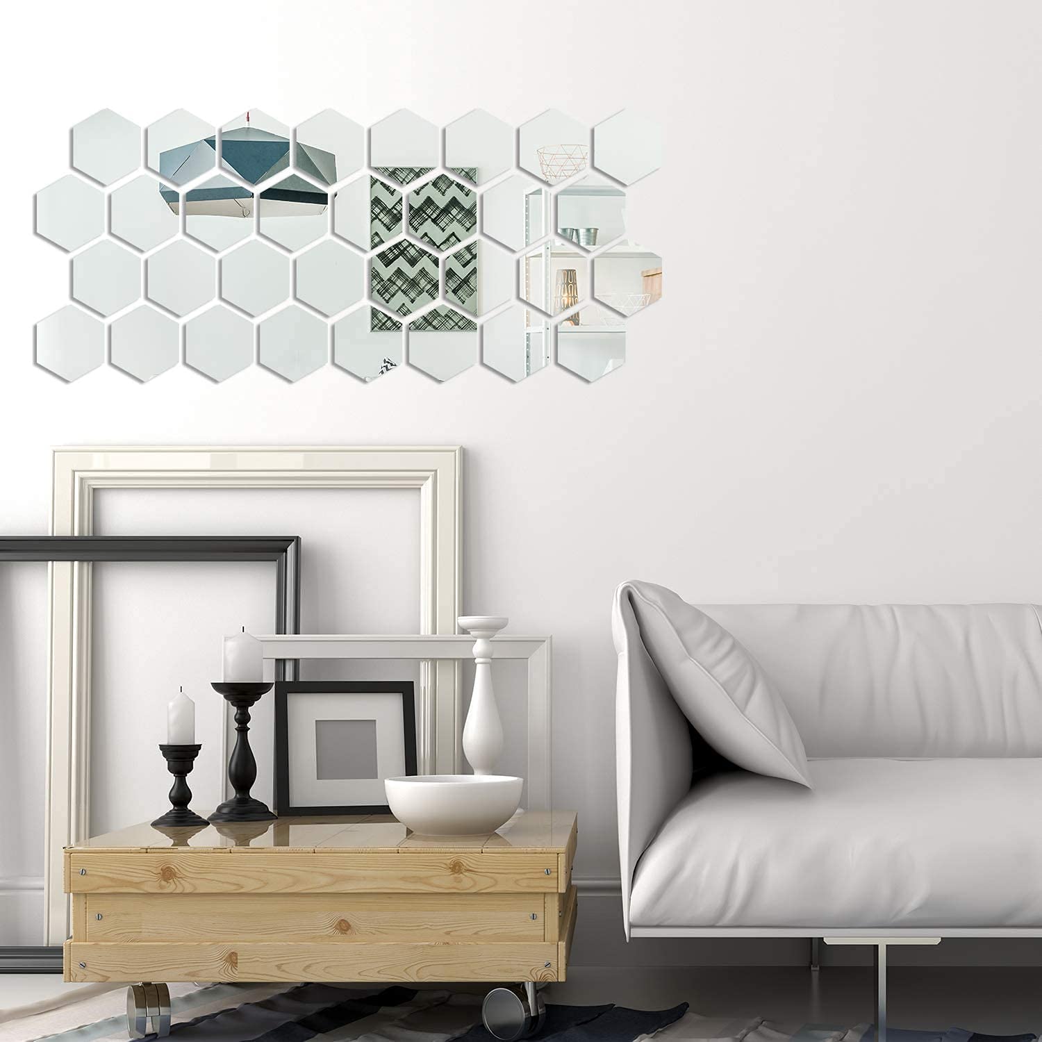 Shappy 24 Pieces Hexagon Mirror Wall Sticker Removable Acrylic Mirror Setting Wall Sticker Decal Honey Comb Mirror Decal For Liv