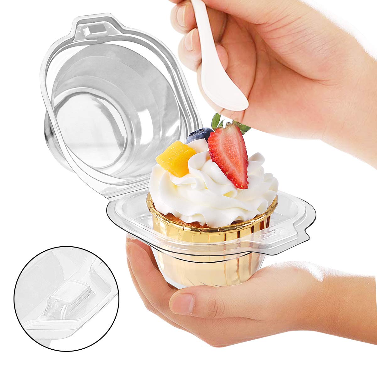 Foodiejoy 120 Packs Individual Cupcake Containers Stackable Single Compartment Cupcake Disposable Carrier Holder Box Deep Dome C