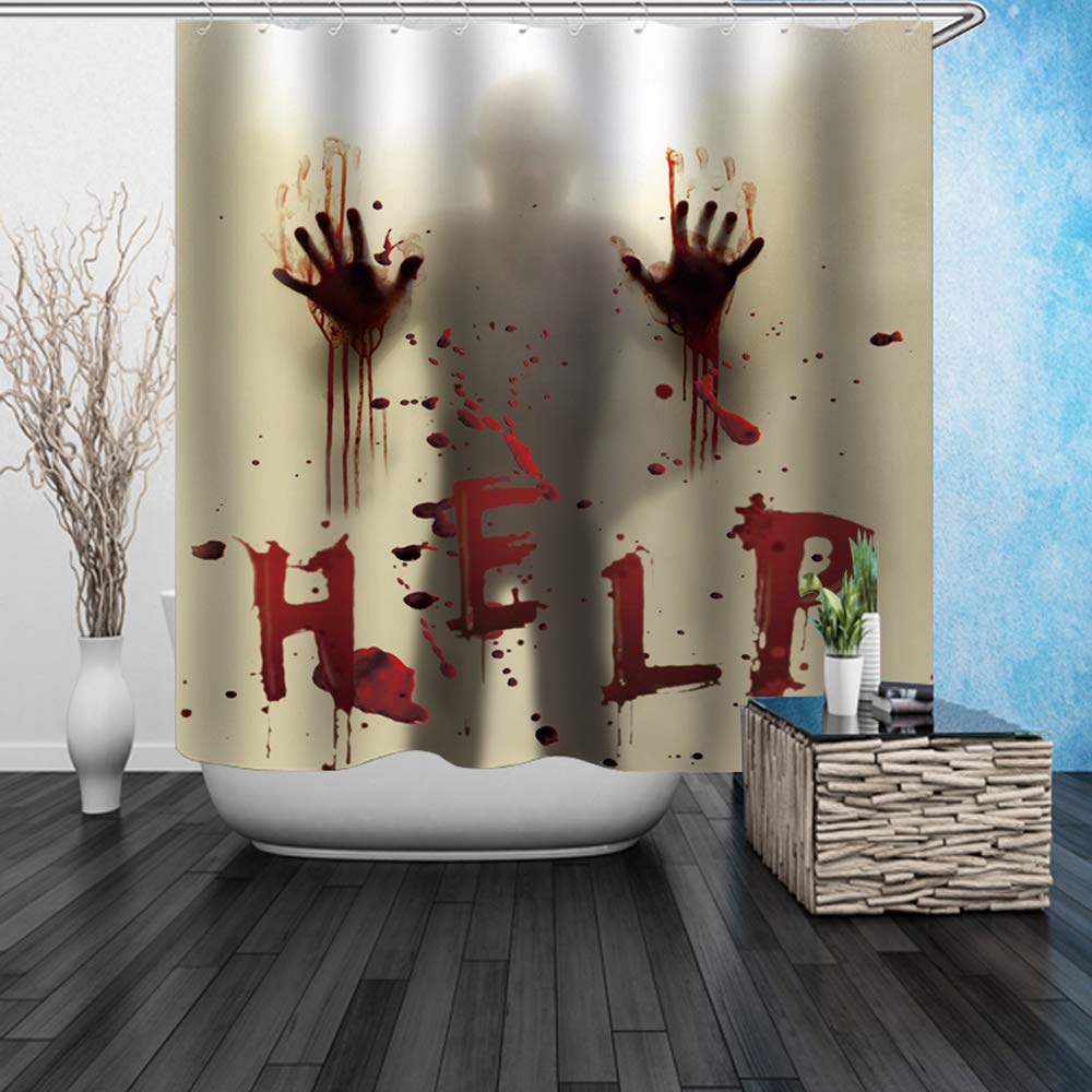 CHICHIC 71 Inch x 71 Inch Halloween Shower Curtain Liner Window Curtains  Help Me with Bloodys Hands for Halloween Decorations Theme Decor Props Bathroom