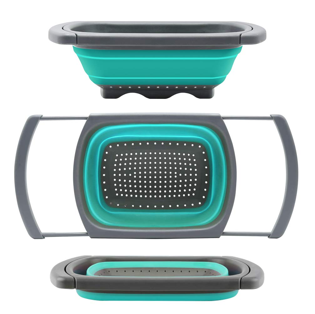 Qimh Colander Collapsible, Colander Strainer Over The Sink Vegetable/Fruit Colanders Strainers With Extendable Handles, Folding