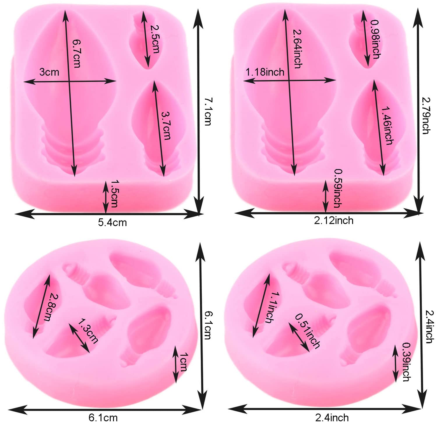 Mujiang 3D Silicone Light Bulb Molds Set of 2 for Cake Decorating - Pink