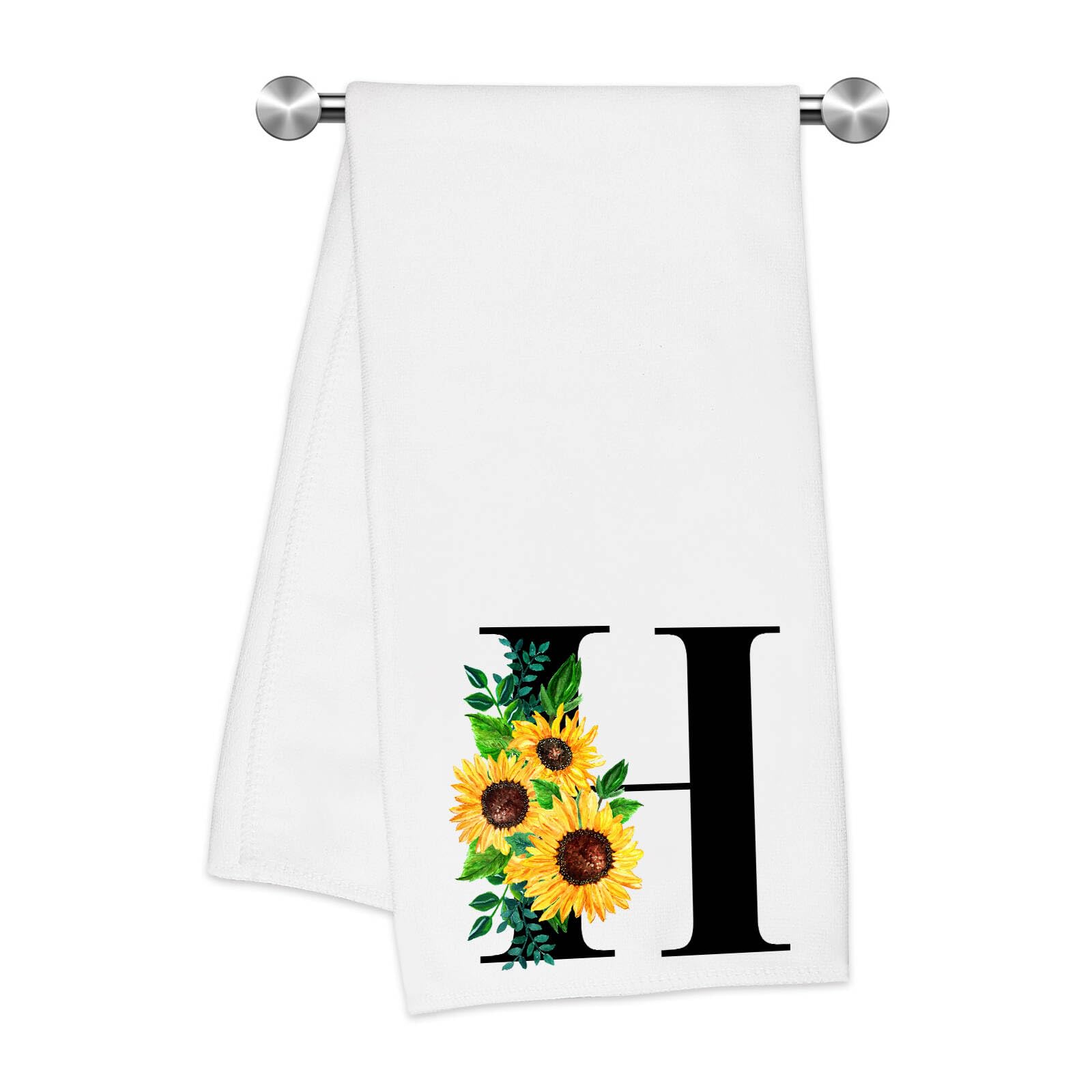 Z-synka Monogrammed Sunflower Hand Towels,Ini-tial H Tea Towel Letter Kitchen Towels,Sunflower Gifts for Women,Monogram Dish Tow