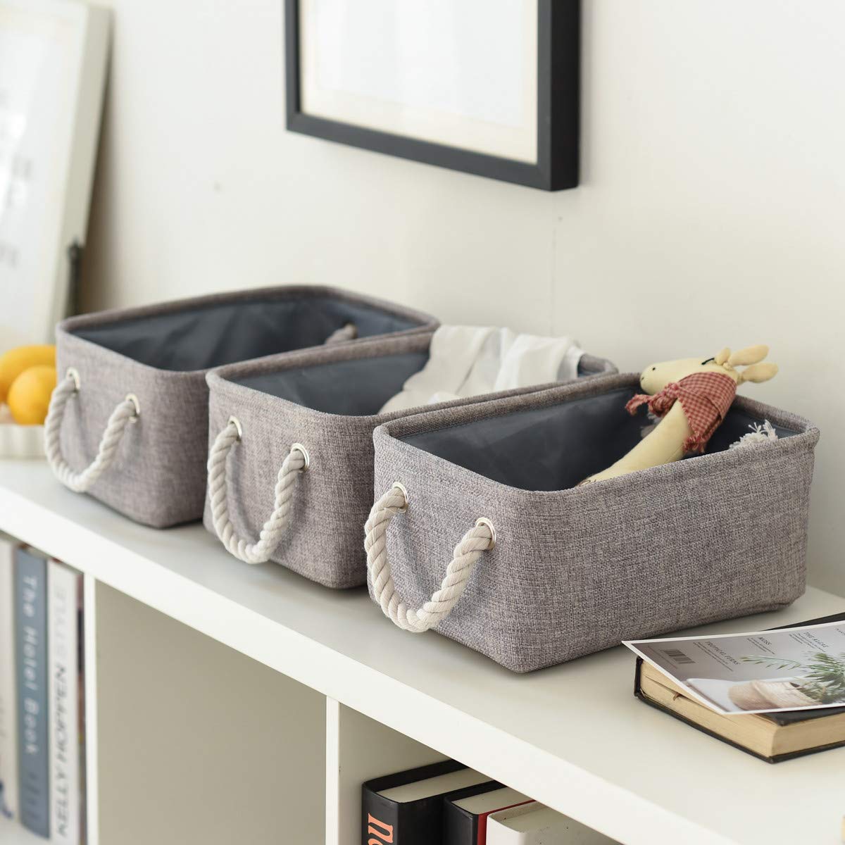 TheWarmHome Foldable Small Storage Baskets with Strong Cotton Rope Handles [6-Pack] Gray Collapsible Storage Bins Set Works As Baby Toy Storage  Nursery Baskets