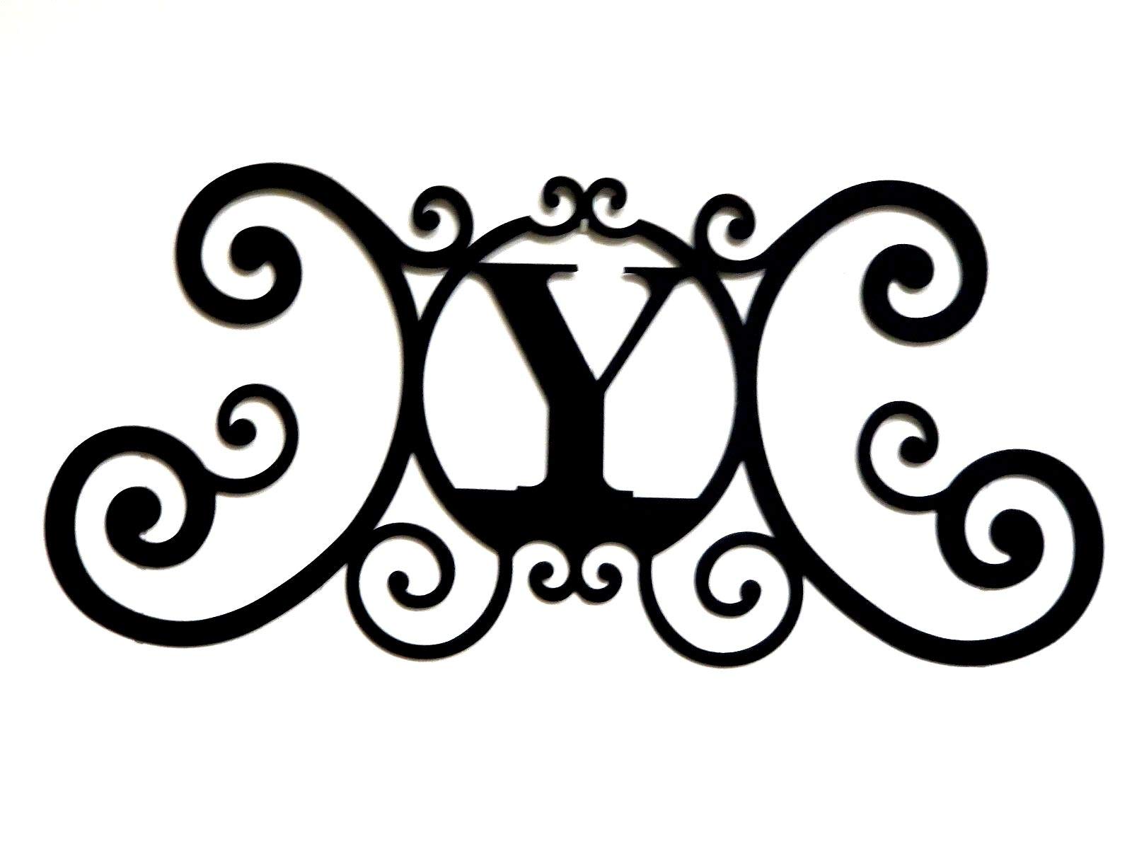 Bookishbunny Monogram Initial Letter A-Z Wrought Iron Metal Scrolled Door Wall Decoration Plaque Art, 24 x 11 inch 2mm Thick (Y)