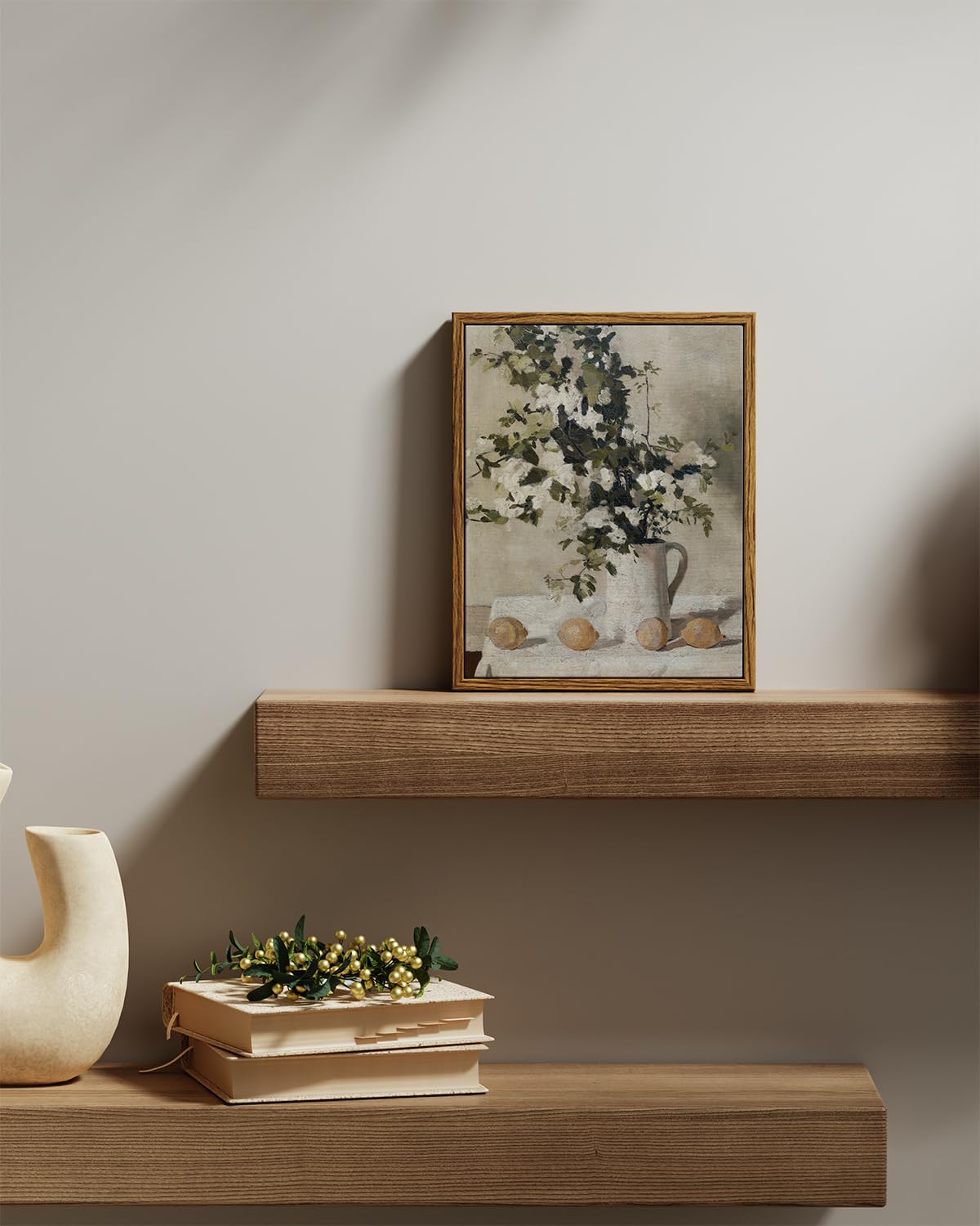 Viyyiea Vintage Floral Large Framed Wall Art, Flowers And Lemons Paingtings Decor Aesthetic, 24X36 Inch Canvas Print Artwork, Fa