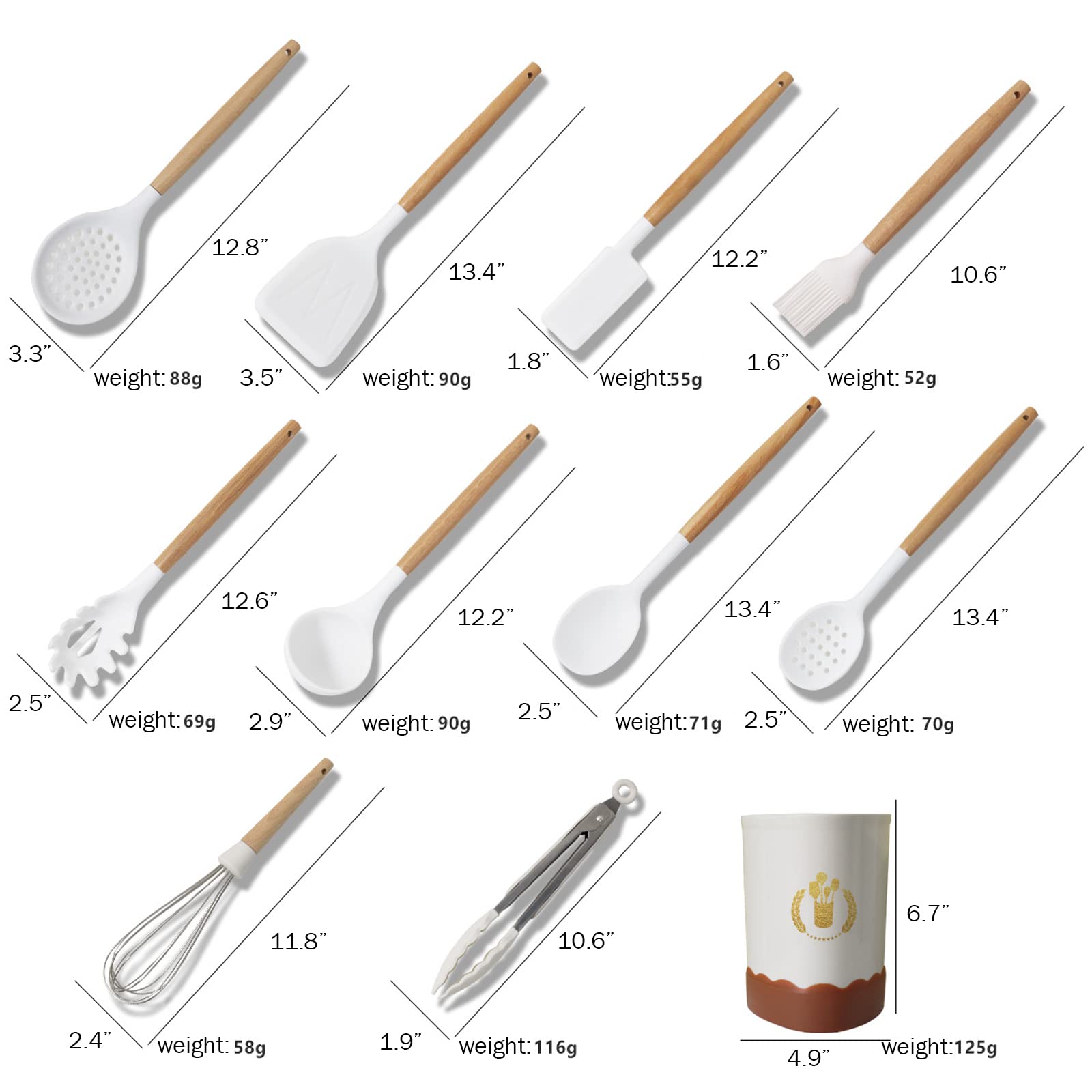 Briiec Orange Silicone Kitchen Cooking Utensils Set, Heat Resistant Silicone Kitchen Gadgets Utensils Set With Wooden Handle,Sil