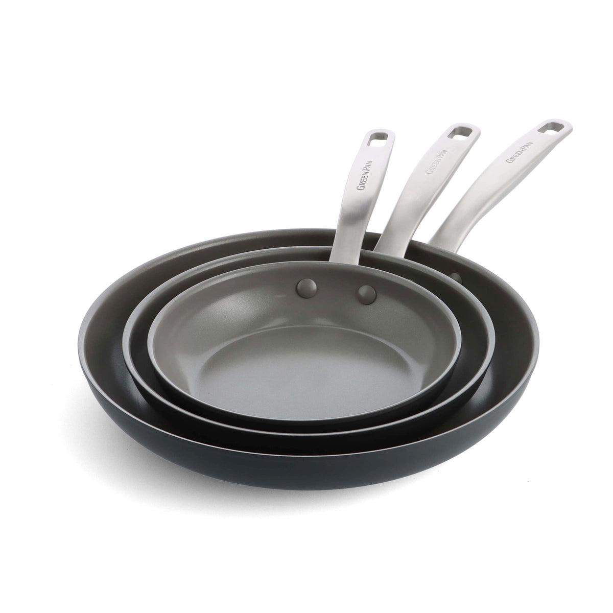 Greenpan Chatham Hard Anodized Healthy Ceramic Nonstick, 8 9.5 And 11 3 Piece Frying Pan Skillet Set, Pfas-Free, Dishwashe