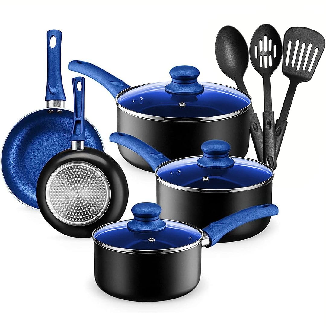 Chef's Star Pots And Pans Set Kitchen Cookware Sets Nonstick Aluminum Cooking Essentials 11 Pieces Purple