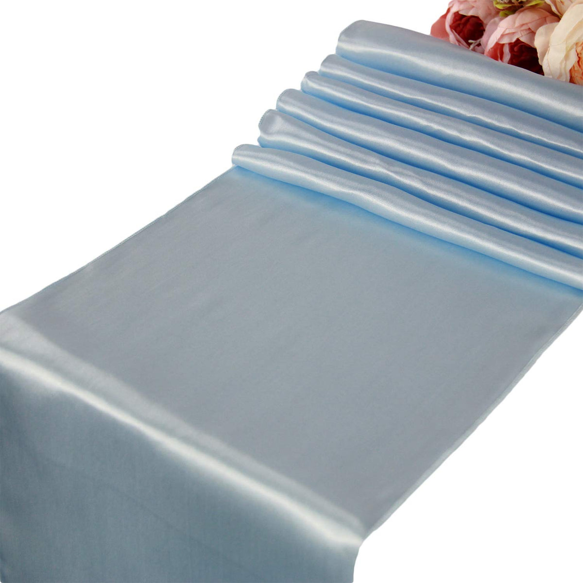 Welmatch Light Blue Satin Table Runners - 5 Pcs Wedding Banquet Party Event Decoration Table Runners (Light Blue, 5)