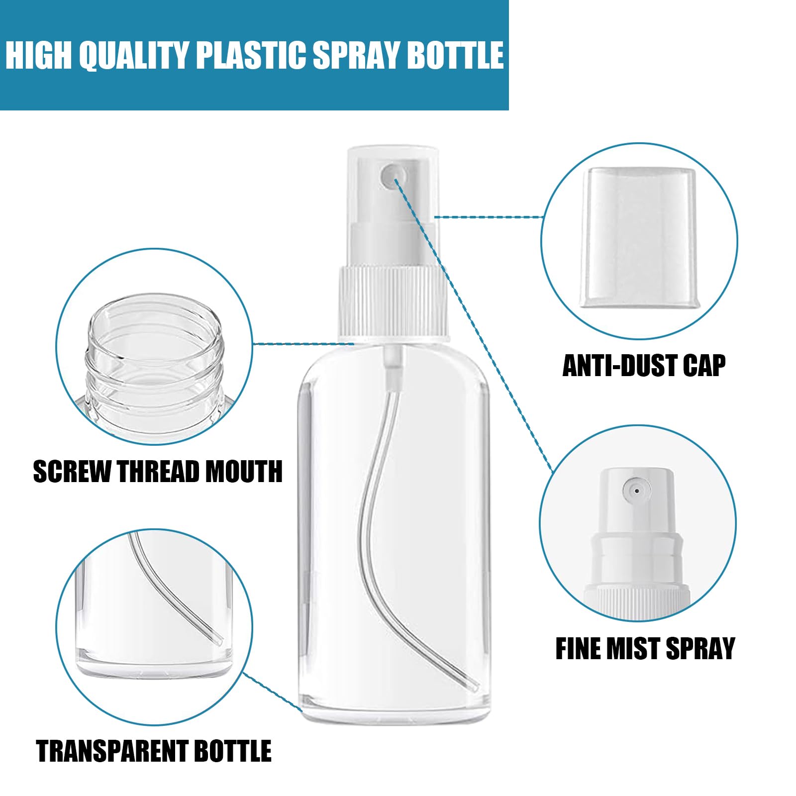 Aodestiny 100Pcs 1Oz/30Ml Small Spray Bottle, Clear Fine Mist Spray Bottle Mini Empty Hair Spray Bottle, Plastic Refillable Cosm