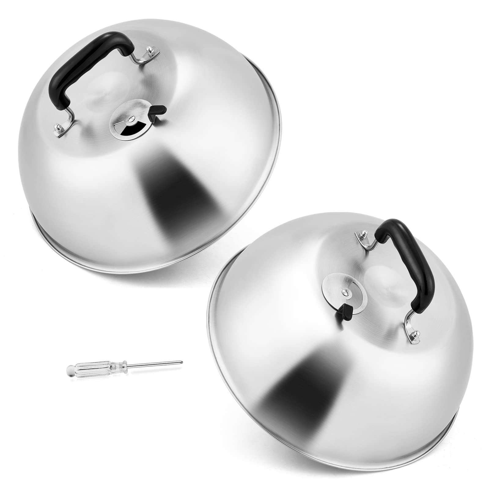 12In Cheese Melting Dome, Hasteel Heavy Duty Basting Cover With Adjustable Vent, Stainless Steel Round Steaming Cover Lid For Fl