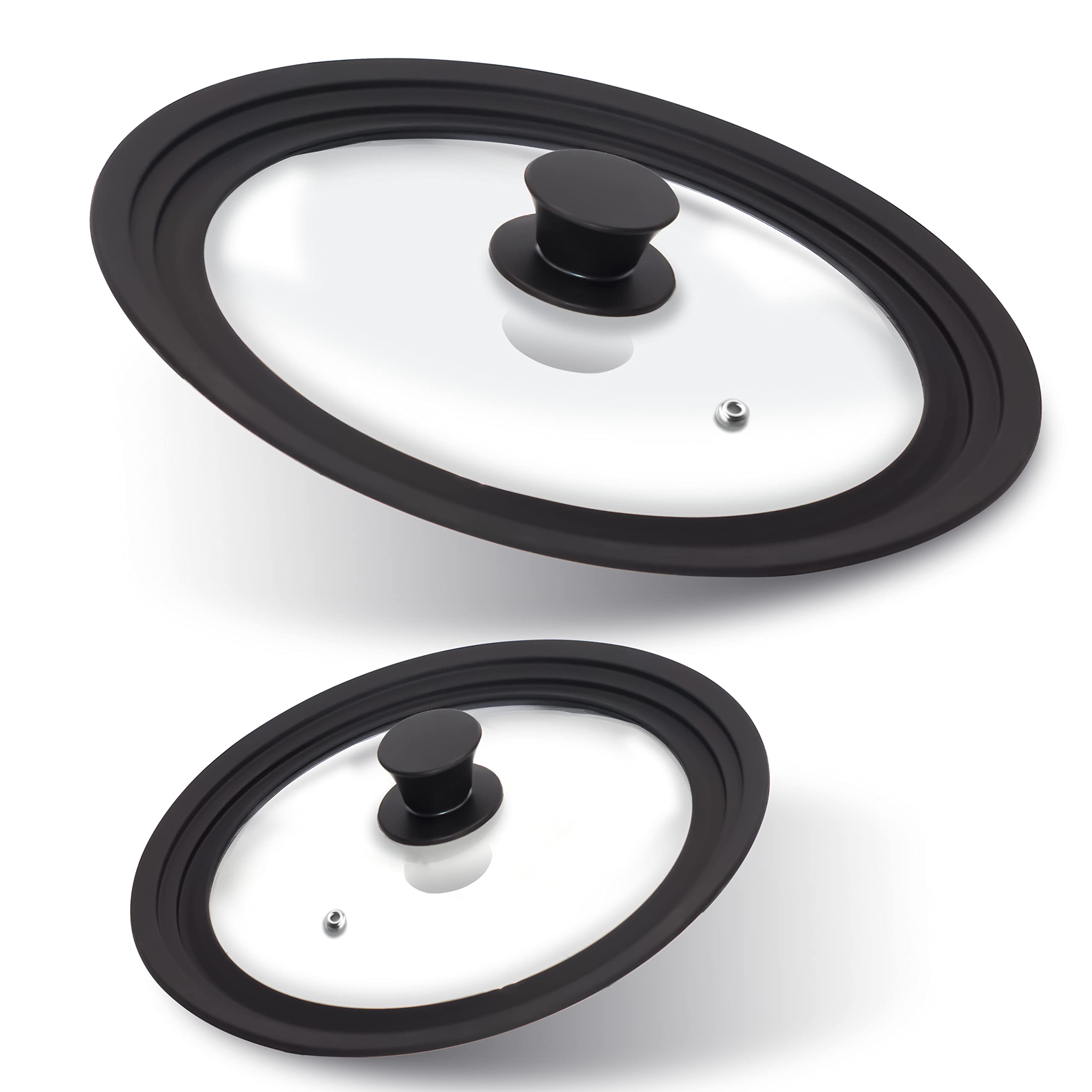 Anaeat Silicone Universal Lid For Pots, Pans And Skillets - Tempered Glass Covered With Heat Resistant Silicone Rim Fits All 6 T