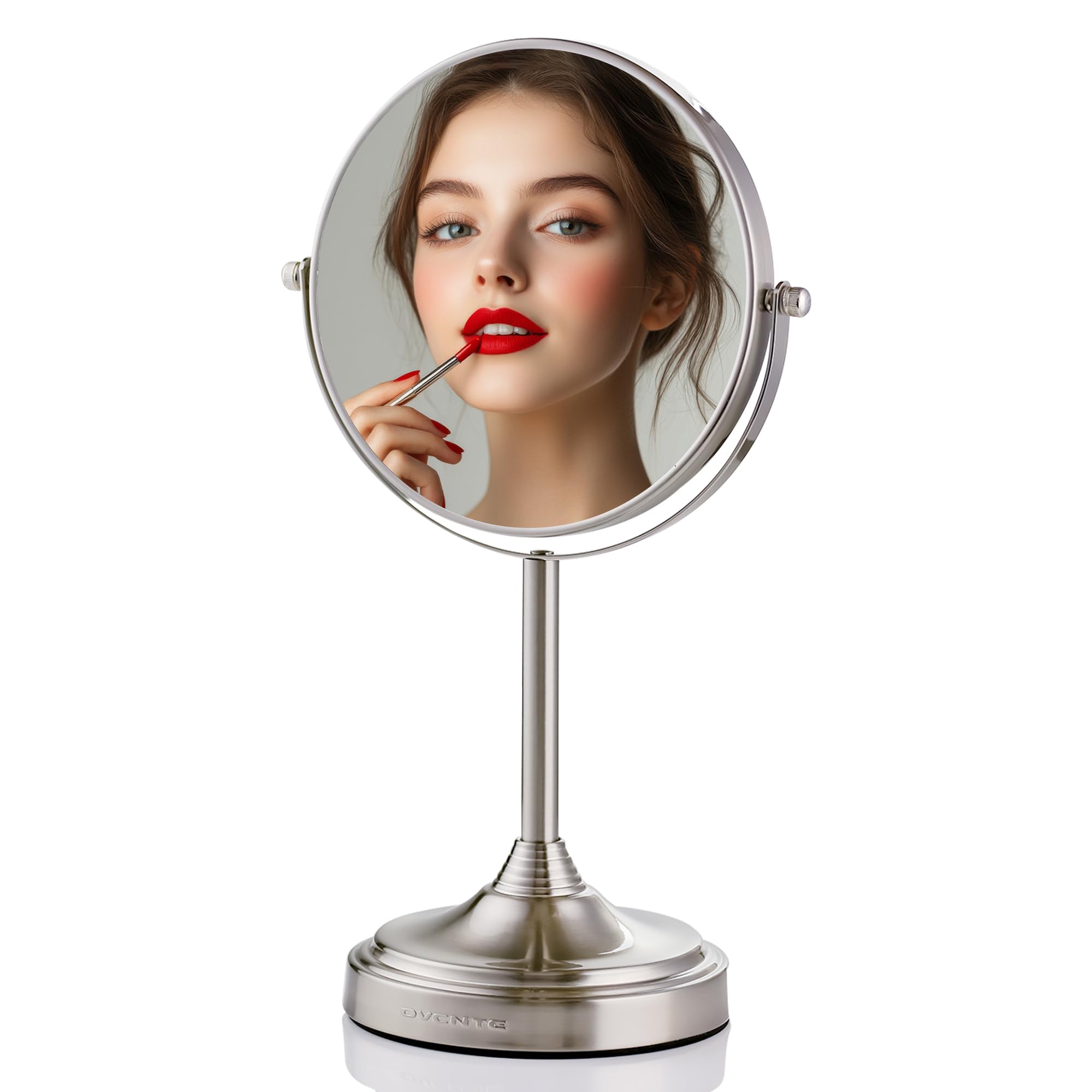 Ovente 7'' Tabletop Makeup Mirror With 1X/7X Magnification, 360 Swivel Design And Double-Sided Free-Standing Vanity Mirror Perfe