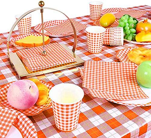 Gatherfun Disposable Paper Napkins 3-ply Orange and White Gingham Beverage Napkins for Dinner  Picnic  Birthday Party(6.5X6.5 in  50-Pack)
