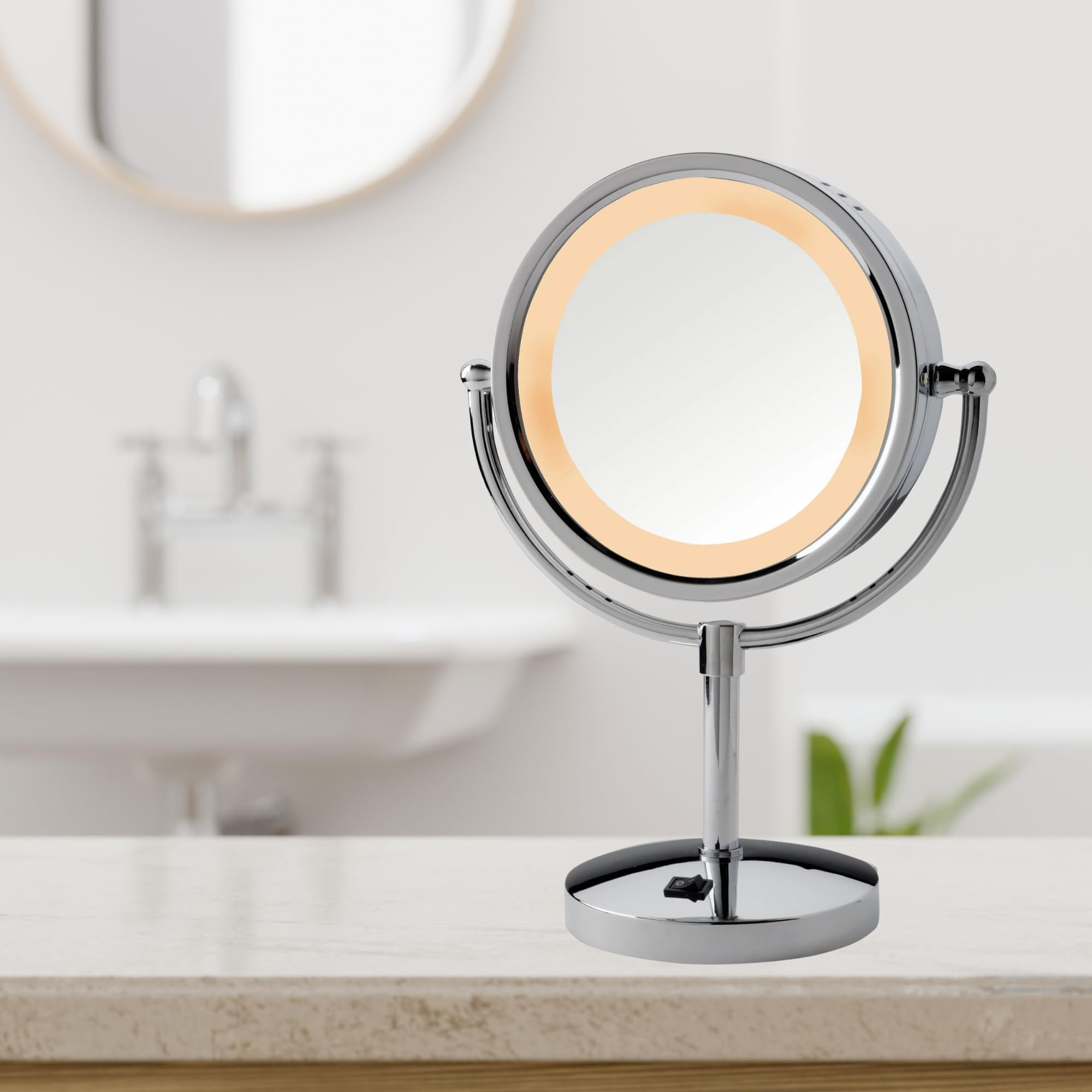 Jerdon Lighted Tabletop Makeup Mirror - Led Lighted Vanity Mirror With 1X And 5X Magnification In Chrome Finish - Model Hl745Co