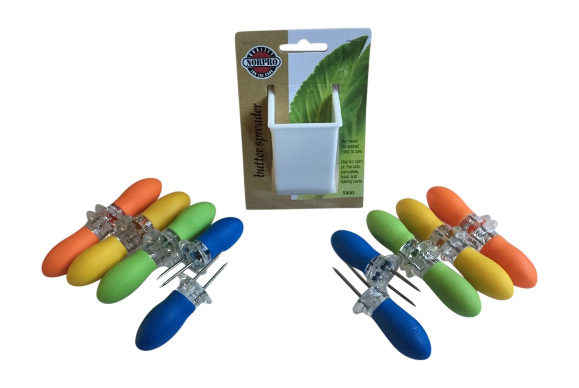 Butter Your Corn Set With Jumbo Corn Cob Holders (For 8) And Norpro Butter Spreader