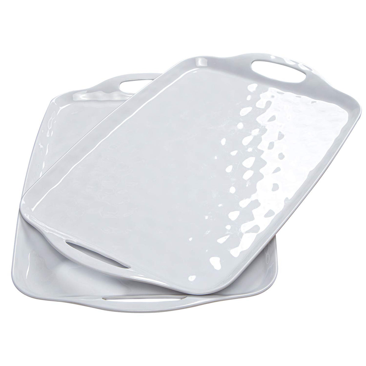 Tp Serving Tray With Handles, Large Rectangle Melamine Serving Platter Set Of 2, Pure White