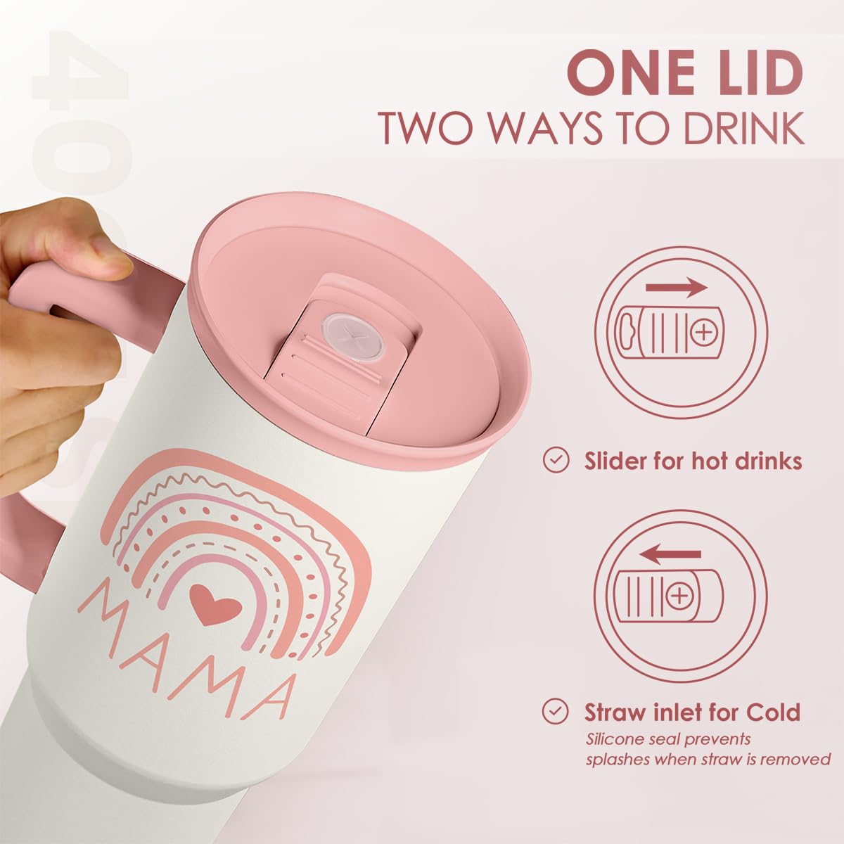 Gift for Mom from Daughter Son - Mama Insulated Stainless Steel Tumbler 40oz with Handle and Straw, Travel Coffee Mug for Mommy