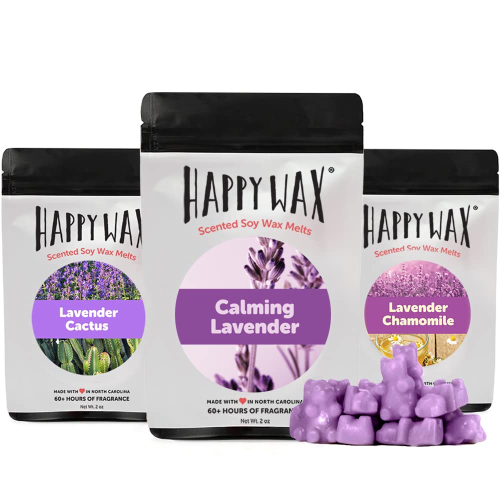 Happy Wax Lavender Lovers Collection Scented Natural Soy Wax Melts - 6 Total Oz. of Scented Wax Melts, Collection Includes 2oz L