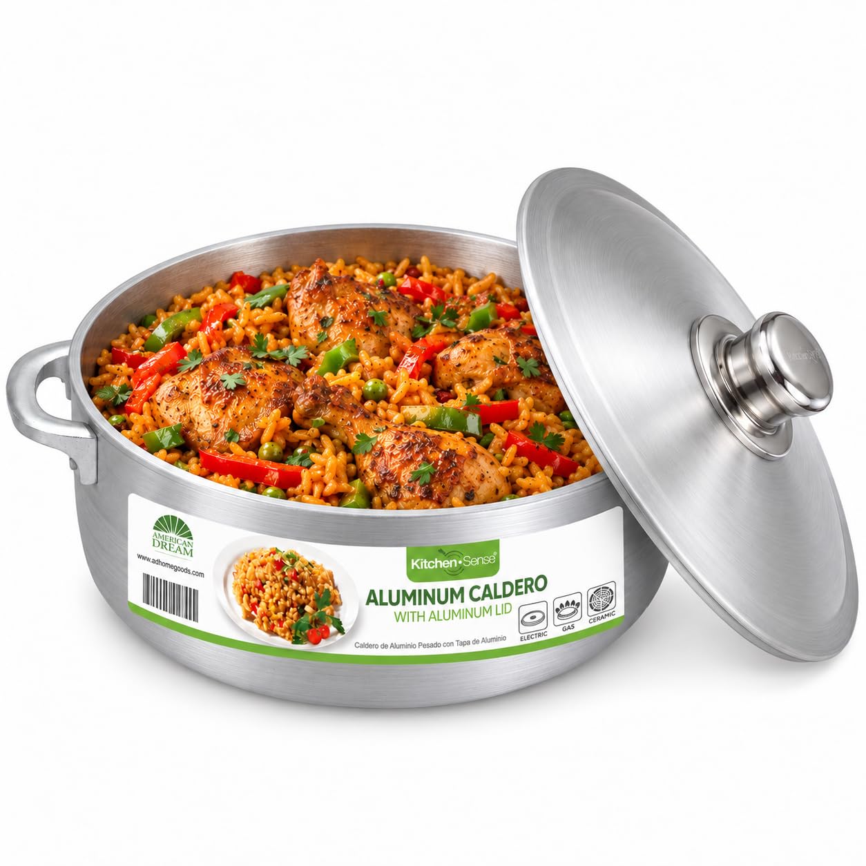 American Dream 6.9Qt Heavy Gauge Aluminum Caldero with Aluminum Lid  Large Capacity Cooking Pot, Durable Even Heat Casserole fo