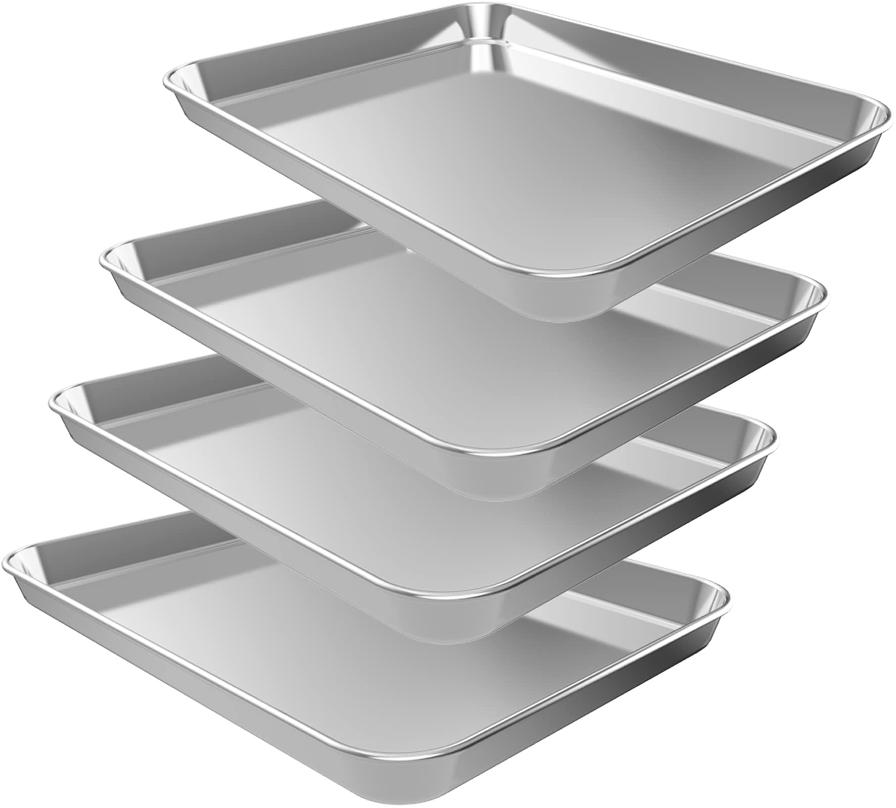4 Pieces Baking Sheet Pan Tray, Cekee Stainless Steel Small Cookie Sheets For Baking, Baking Sheets For Oven, Warp Resistant & H