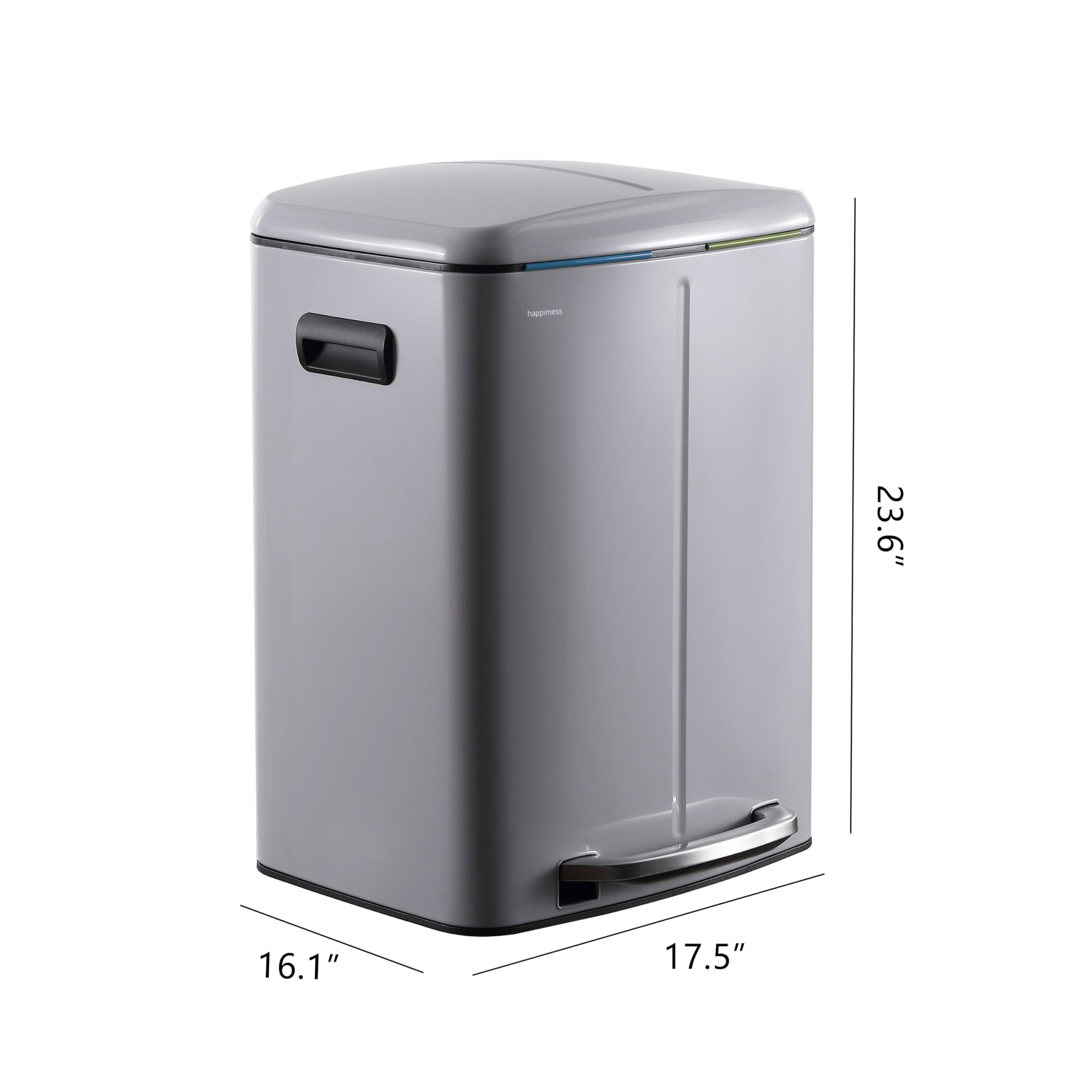 Happimess Hpm1005I Marco Rectangular 10.6-Gallon Double Bucket Trash Can With Soft-Close Lid, Fog Gray, Fingerprint Resistant, M