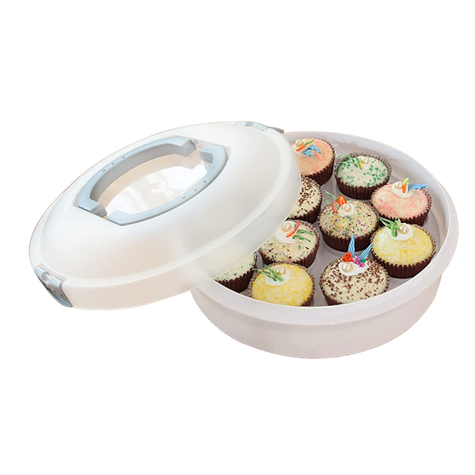 Feoowv 10 Inch Portable Pie Carrier With Lid And Tray 3-In-1 Round Cupcake Container Egg Holder Muffin Tart Cookie Keeper Food (