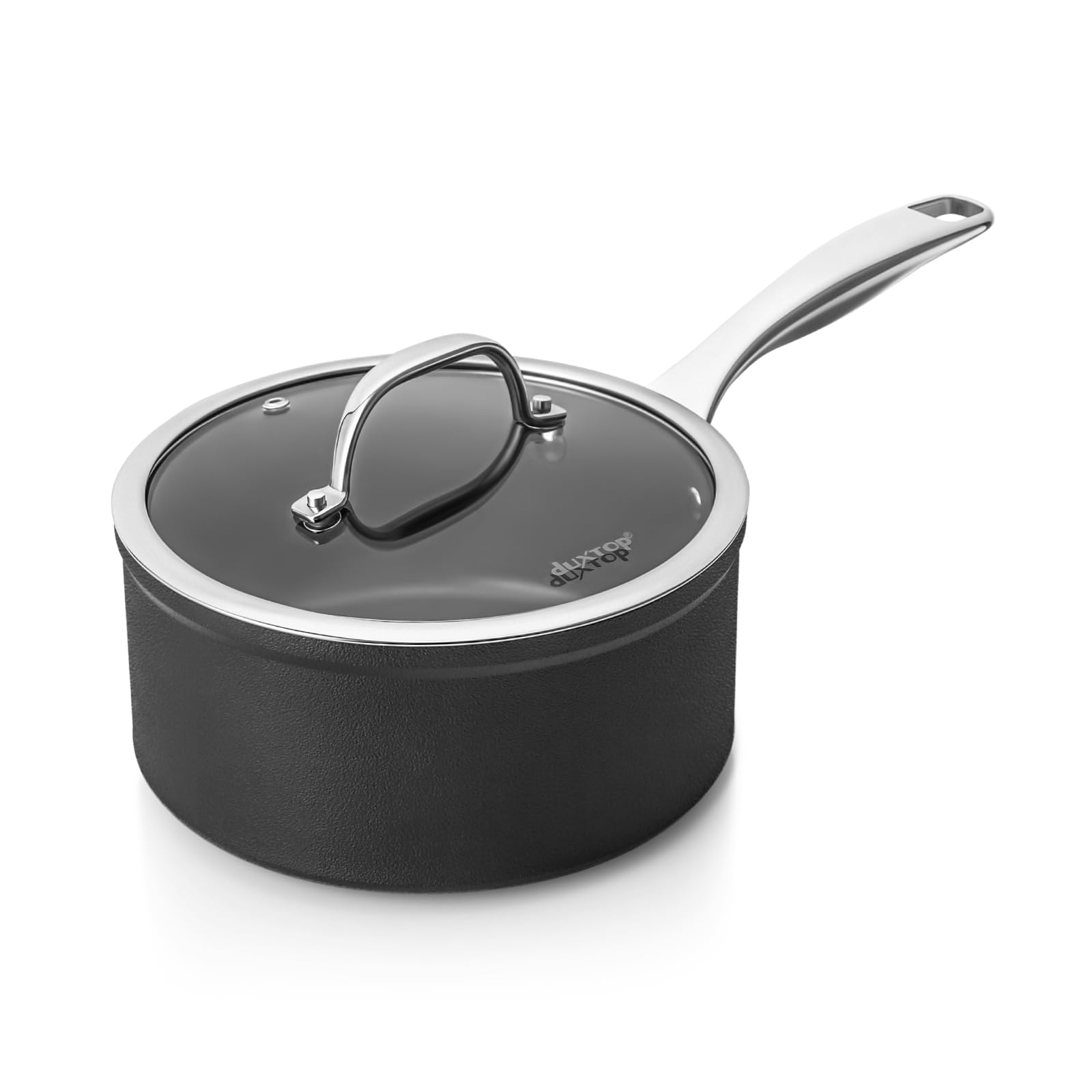 Duxtop Nonstick Master Saucepans Hard Anodized 2 Quart Small Sauce Pan with Lid, Aluminum Cooking Pot PFAS-Free, Oven Safe to 50