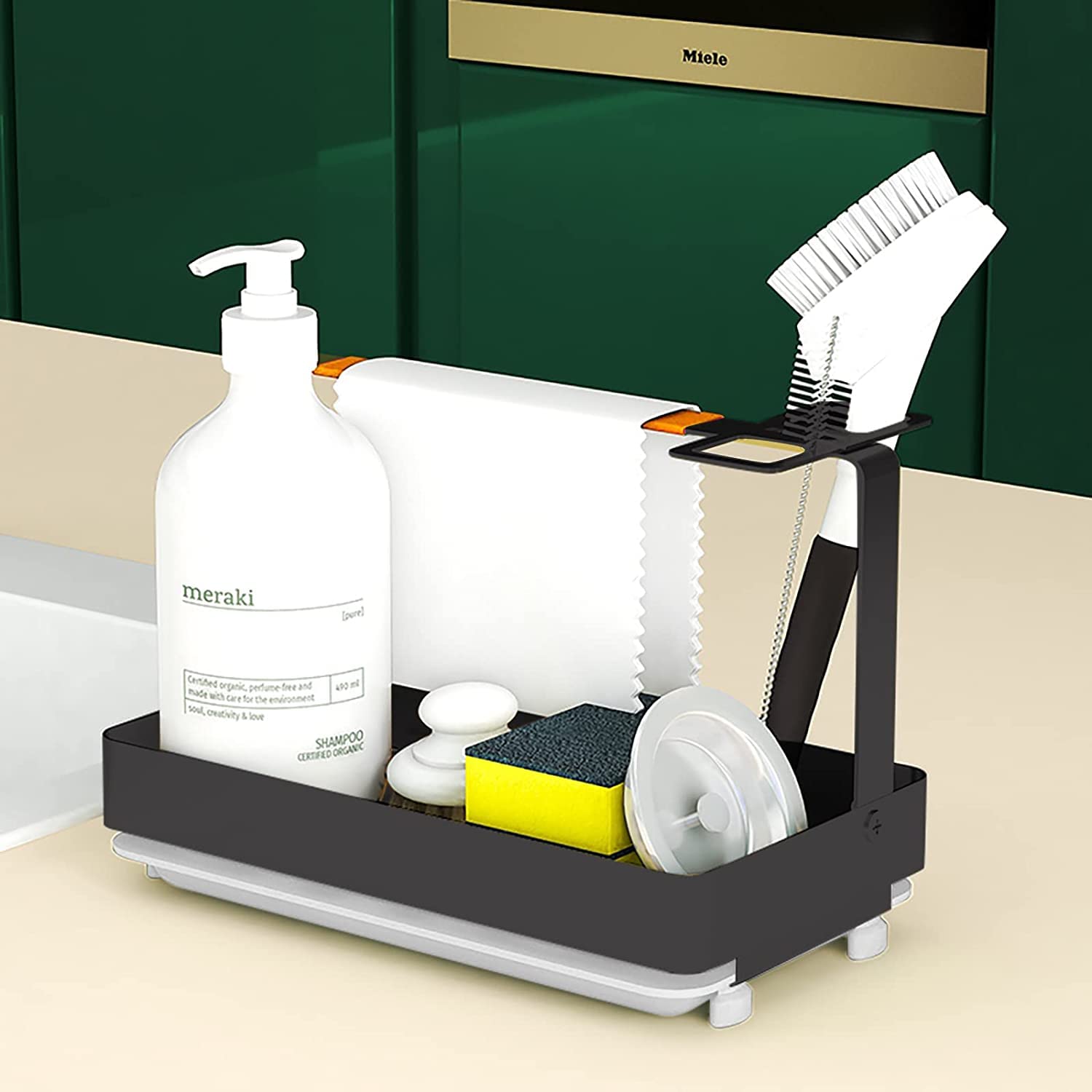 Tianyan Kitchen Sink Caddy Sponge Holder, Rustproof Kitchen Sink Organizer For Countertop With Drain Pan,4-In-1 Dish Brush Soap