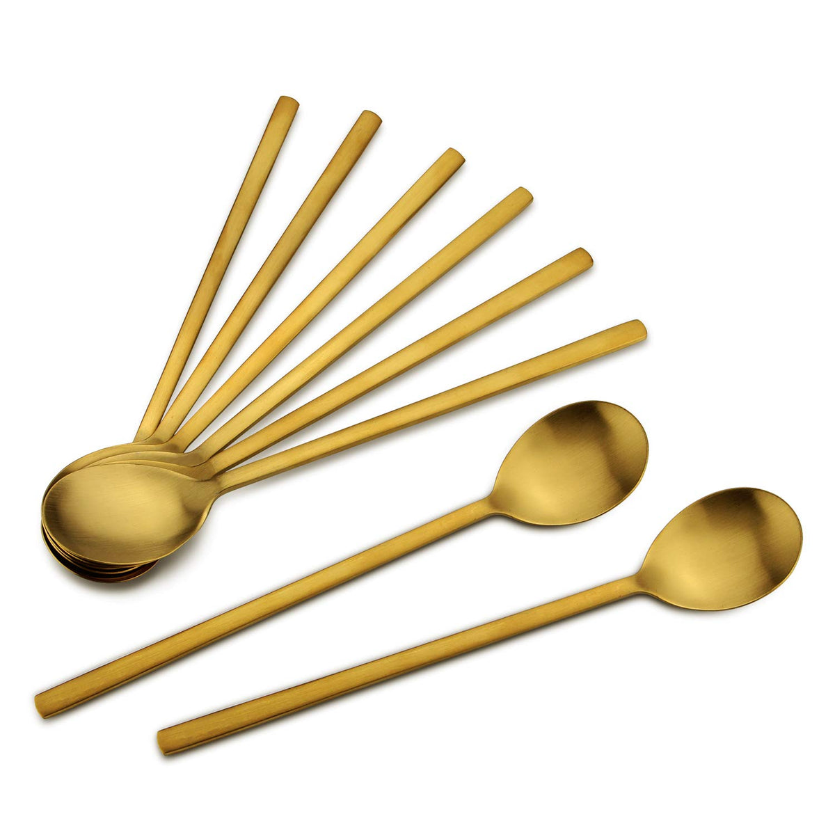Korean Spoons, 8 Pieces Stainless Steel Soup Spoons, 8.5 Inch Korean Spoons,Gold Spoons With Long Handles, Asian Spoon,Cooking S