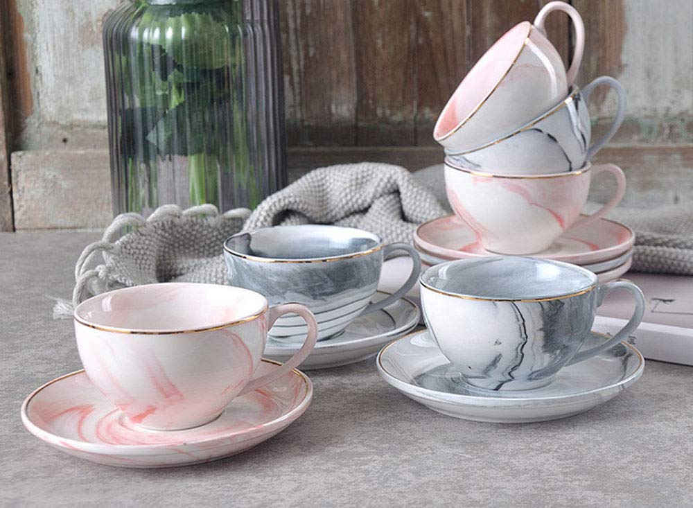 Fuyu Gold Edge Marble Ceramic Espresso Coffee Cup And Saucer Set Tea Cup