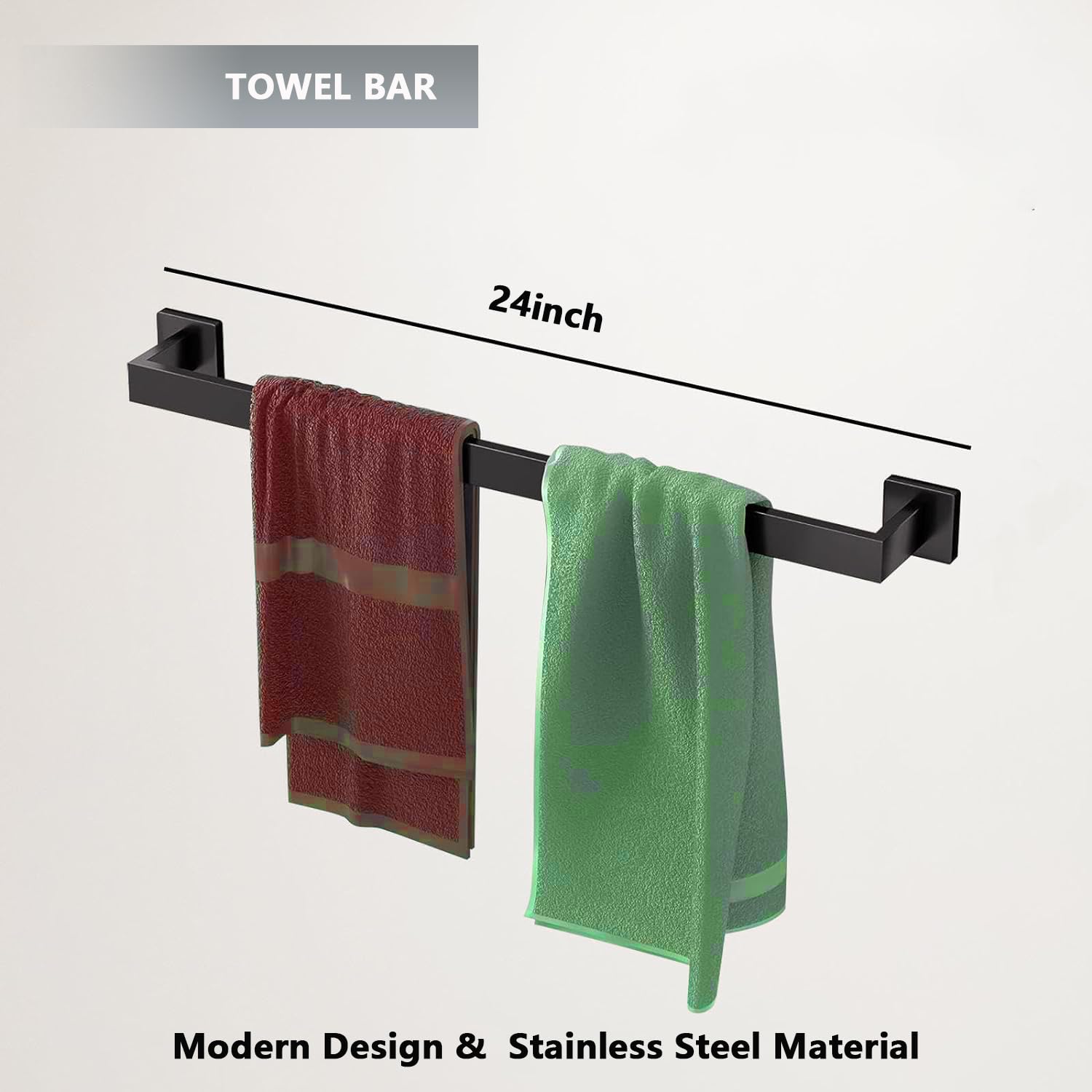 Toptowel 10Sets Bathroom Towel Rack-24Inch Matte Black