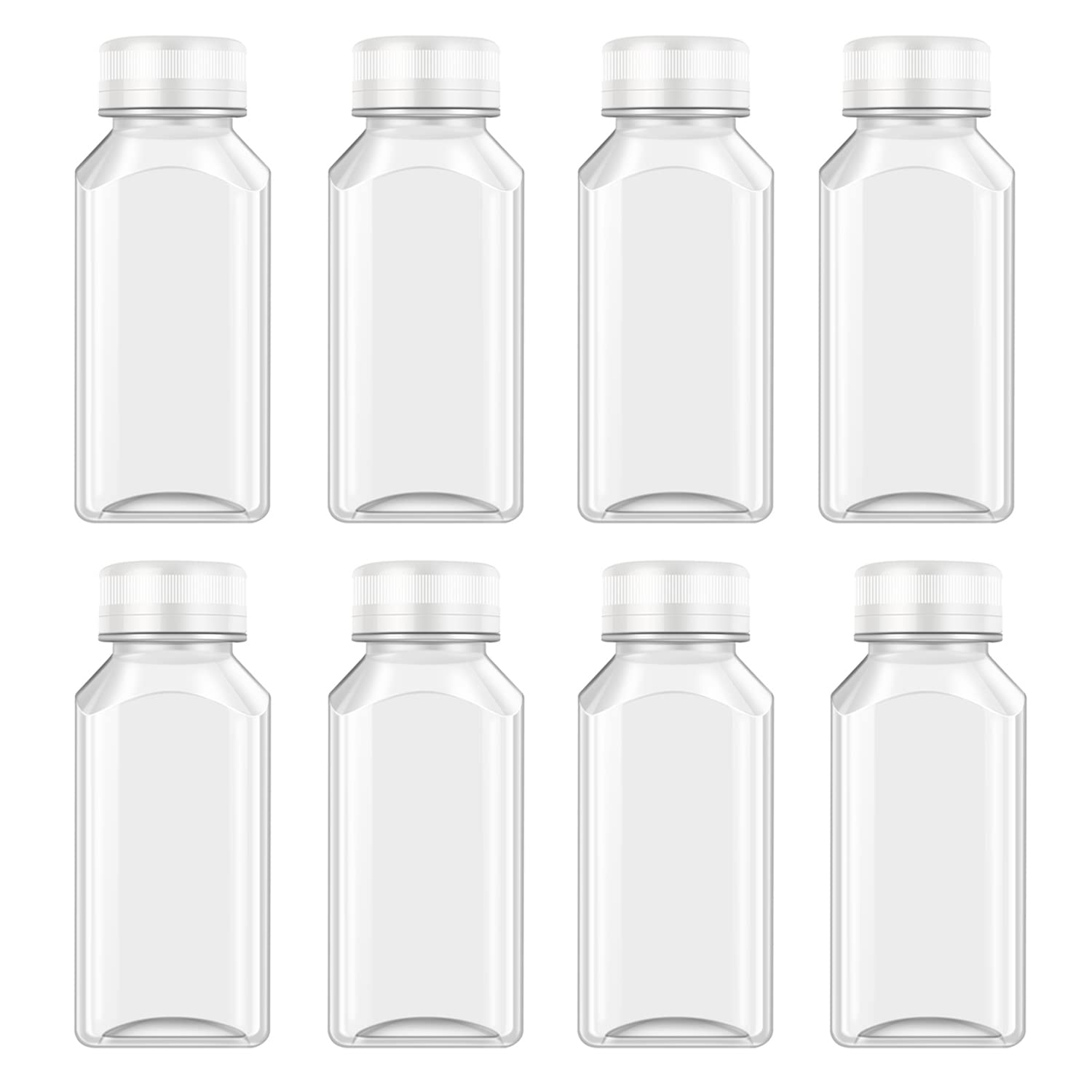 Xysmzm 8 Pcs 8 Oz Juice Bottles Plastic Mini Fridge Bottles, Leak Proof, Beverage Containers For Juice, Smoothie, Milk, White Li