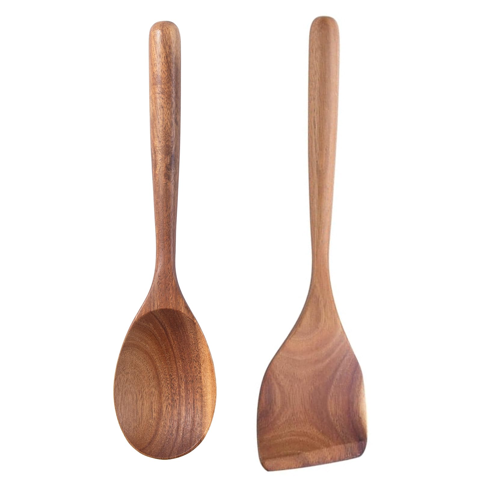 NLHL Wooden Cooking Spoon 2PCS  Large wood spoon and Wood Spatula, Wooden Kitchen Utensil Set Heat Resistant Nonstick Cookware 