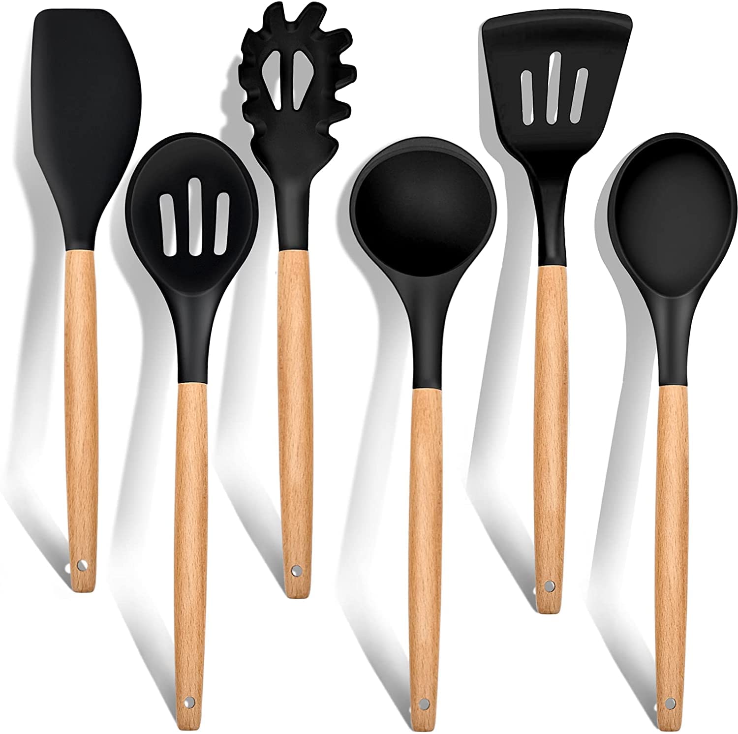 P Plus Fire Kitchen Utensils Set Of 6 1 Year Warranty Silicone Cooking Utensils With Wooden Handle, NonStick Cookware Spatula/L