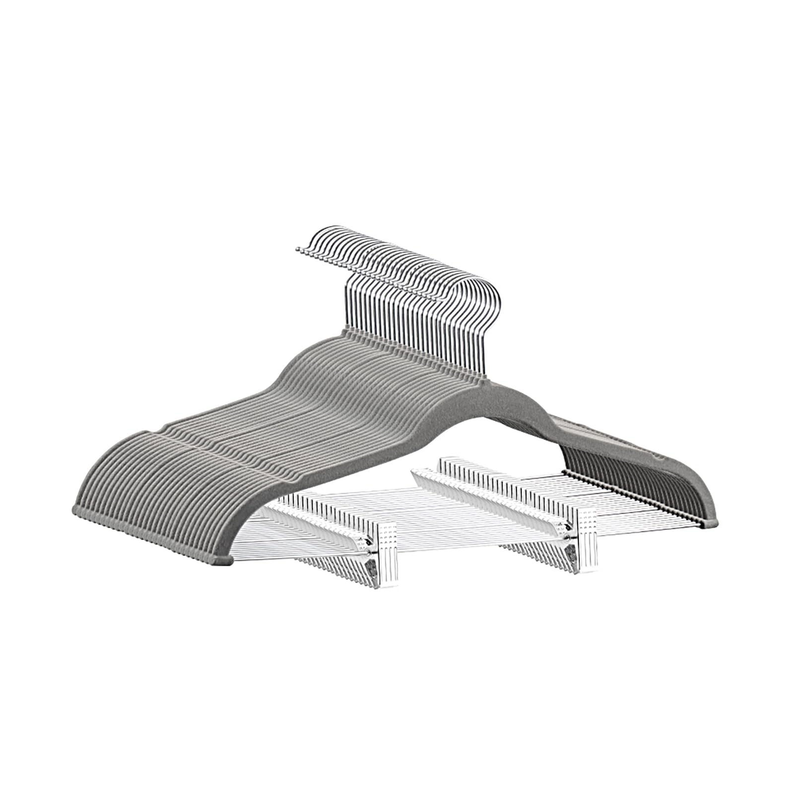 Softflame Velvet Pants Hangers Pack Of 24, Non-Slip Skirt Clothes Trousers Hangers With Adjustable Clips, 360  Swivel Hooks Grey