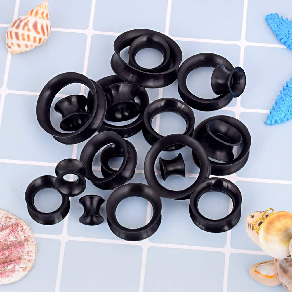 Qmcandy 1 Pair Black Thin Silicone Flexible Ear Skin Hollow Tunnels Plugs Earlets Piercing 78 Inch