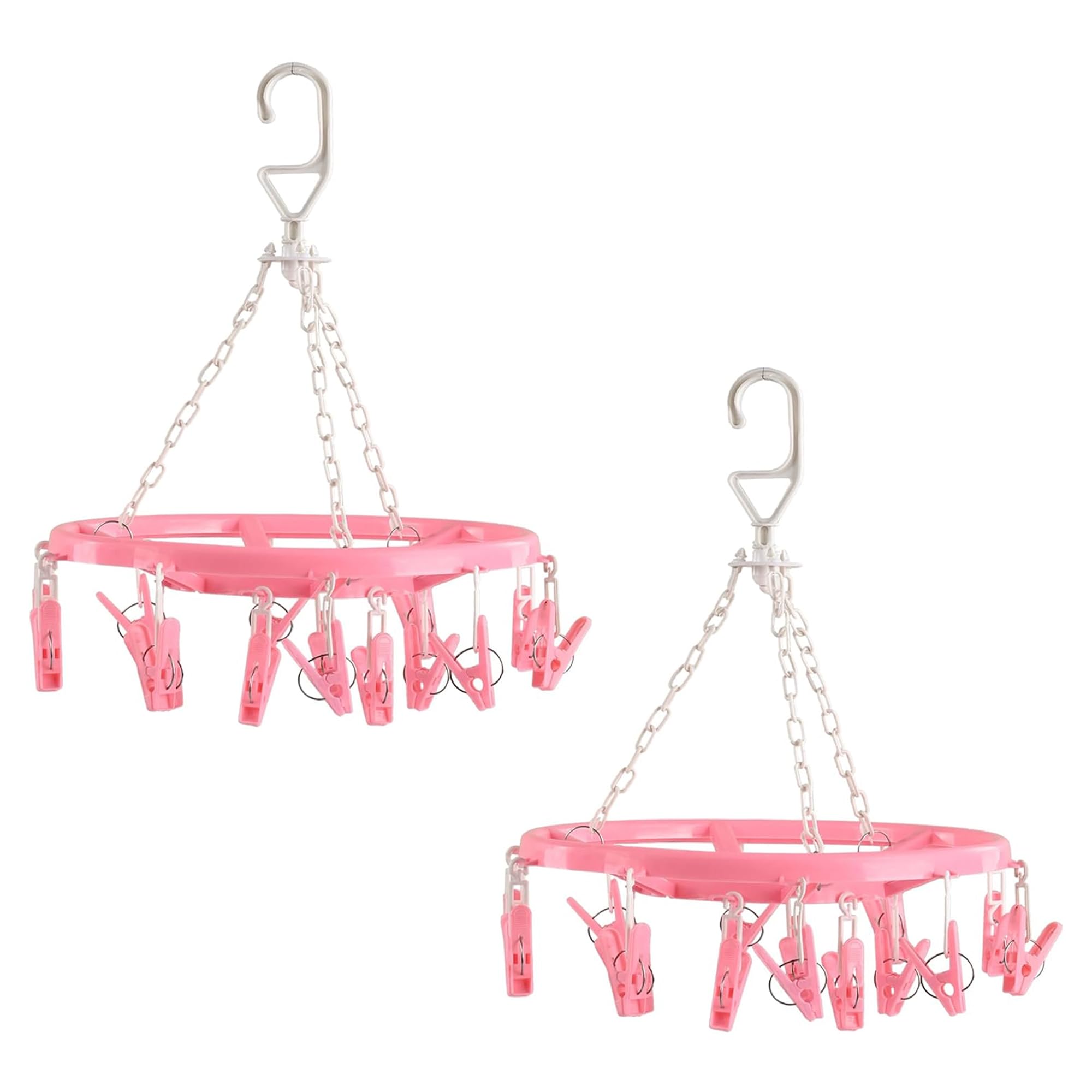 Kuber Industries (Pack Of 2) Cloth Drying Hanger | 16 Clips Baby Drying Pegs | 360 Degree Rotatable Hanger | Clip Stand For Clot