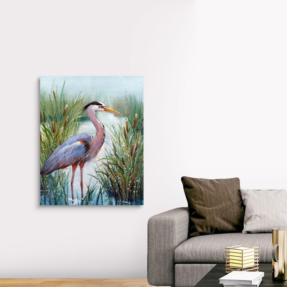 Canvas On Demand Marsh Heron I Canvas Wall Art Print By Tim O'Toole, Coastal, Contemporary, Home Decor, Animals, Bird Artwork, 3