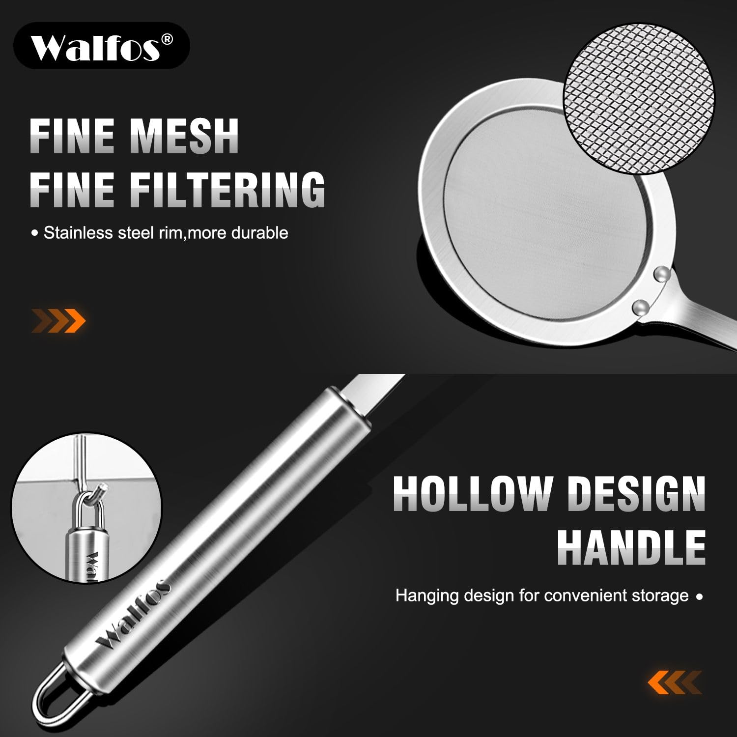 Walfos Skimmer Spoon,304 Stainless Steel Fine Mesh Strainer,Foam Strainer Oil Filter,Ultra Fine Mesh Strainer Perfect For Separa