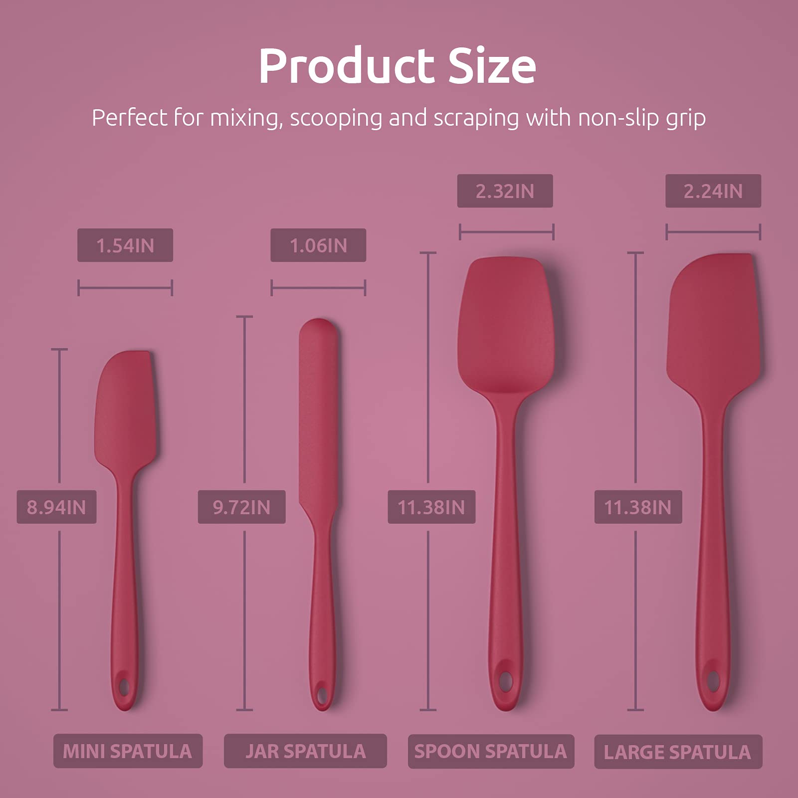 U-Taste Silicone Spatula Set With 480 Degrees Fahrenheit Heat Resistant (Red)